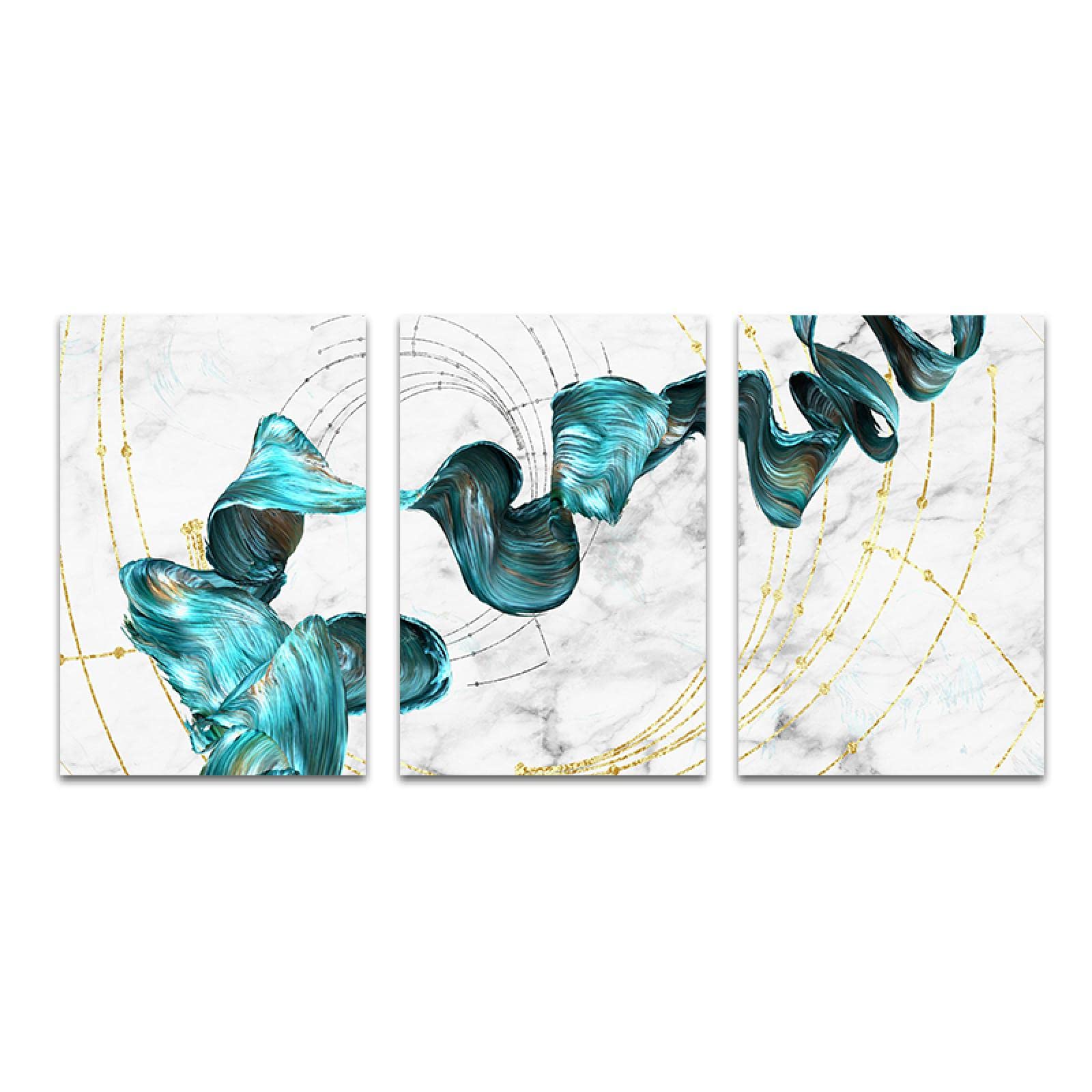 KADING Quadro su tela moderno nastro blu linea d'oro semplice arte astratta poster e stampa immagini a parete per soggiorno decor 60x80 cm (24x32 in) x3 con cornice nera