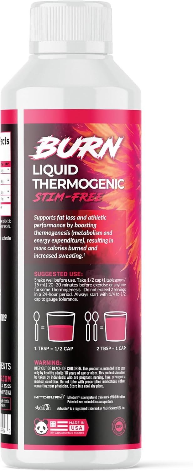 Underground Bio Labs: Panda Supps Liquid Burn L-Carnitine 3000mg- Stimulant/Sugar Free Fat Burner with Astrigin®+MitoBurn® for Men and Women (31 Servings) (Raspberry Limeade)