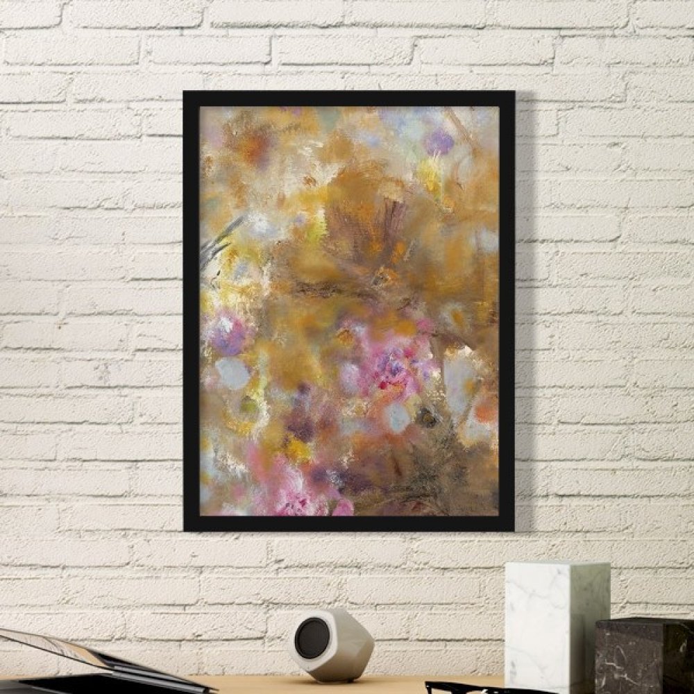 Peinture à l'huile lotus cadre photo rond bois noir déco maison