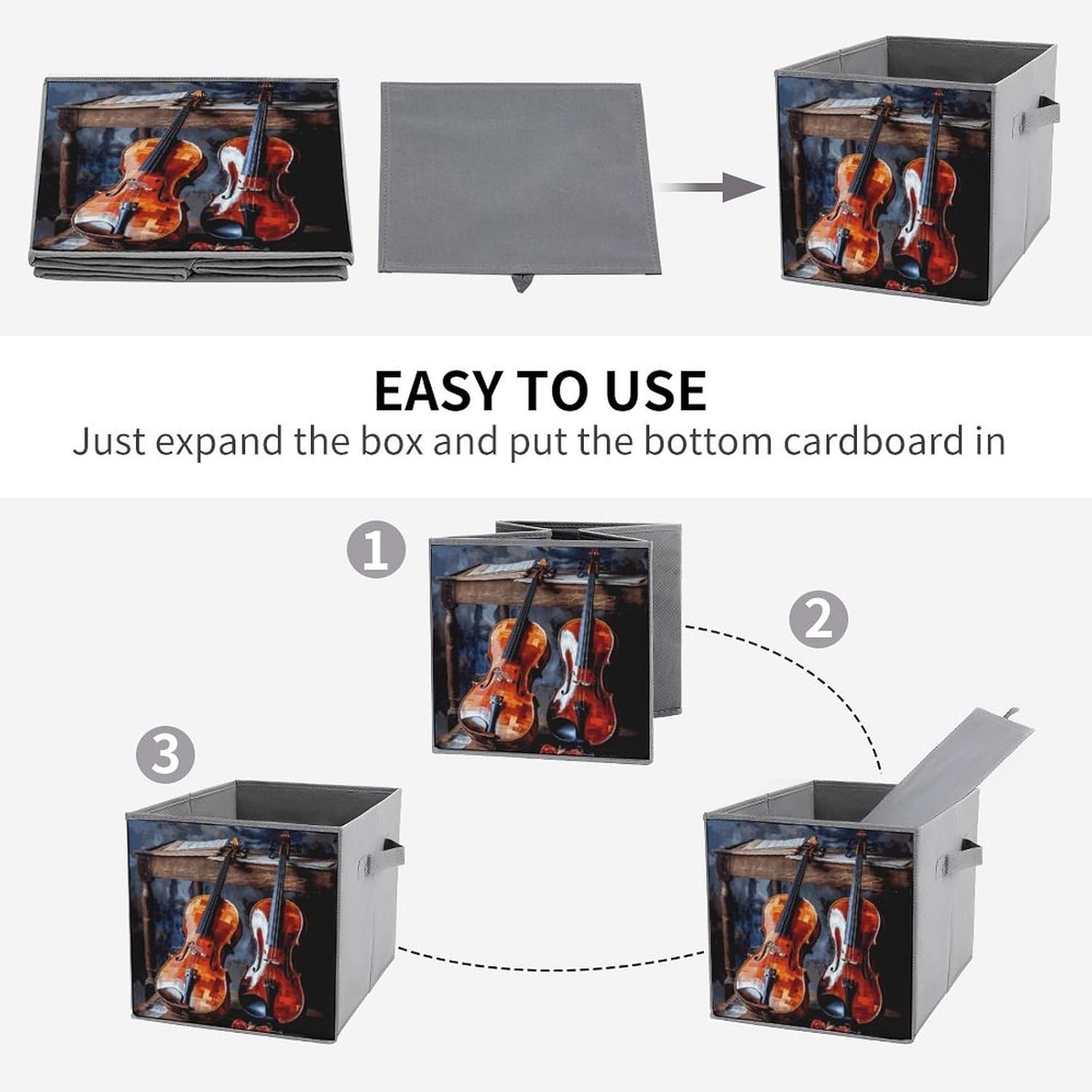 Violin And Cello Storage Cubes Set of 6 Storage Bins with Handles Collapsible Storage Basket Fabric Storage Box for Shelves Large Closet Shelf Organizer for Organization 11 Inch