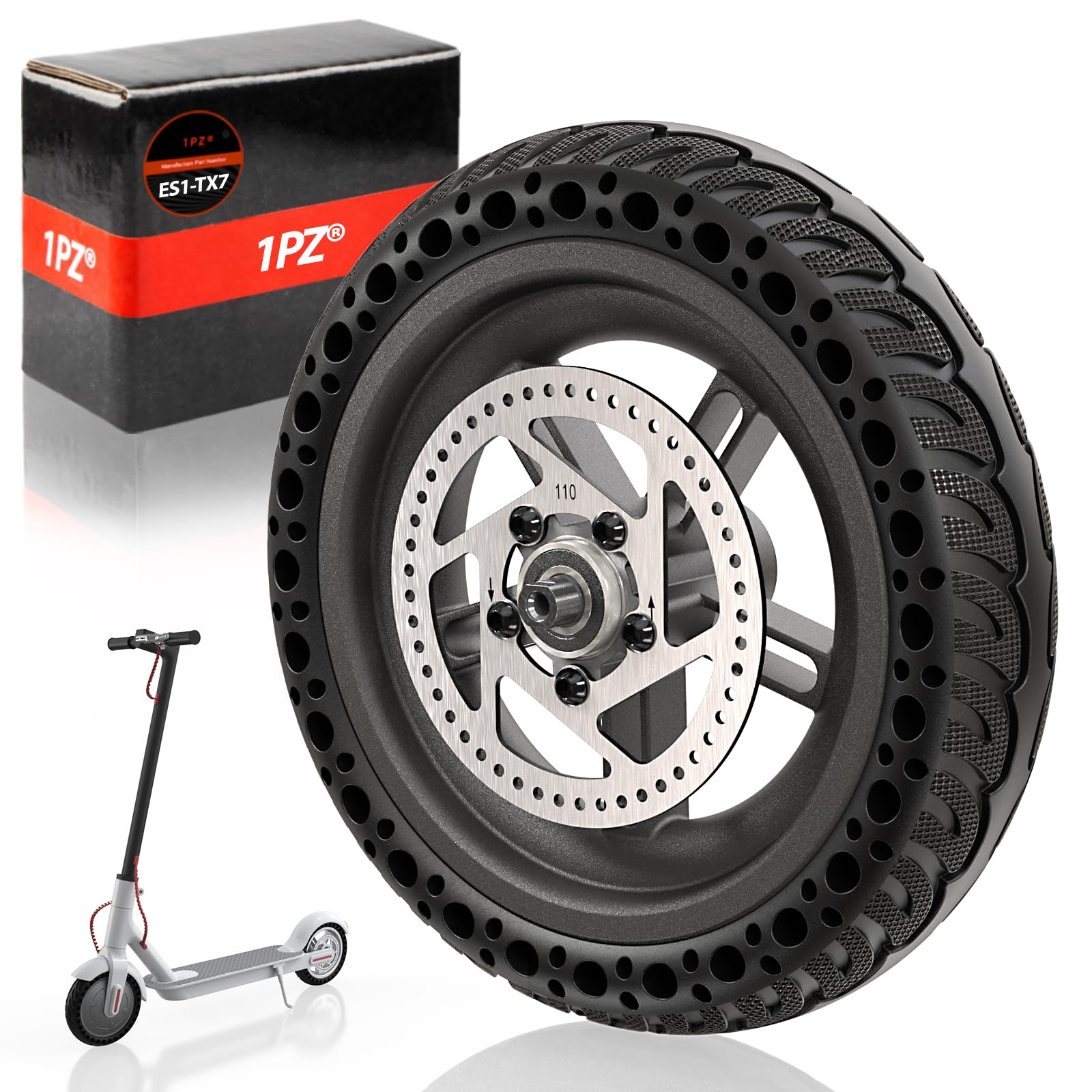 1PZ ES1-TX7 Rueda Maciza de Patinete Eléctrico 8,5 pulgadas 8 1/2 Neumático con Llanta de Aluminio Freno de Disco para Xiaomi M365 Scooter