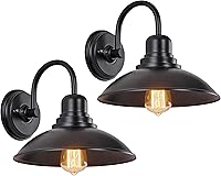 Vista 10 de GOLDHILL Luz de Granero Exterior Negra con Cuello de Ganso, Luces de Tocador de Estilo Granja con Base E26, Luces Exteriores Redondas para Casa