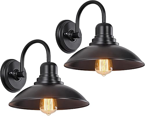 Vista 24 de GOLDHILL Lámpara de tocador estilo granero de bronce aceitado, lámpara de granero de cuello de cisne exterior con enchufe E26, luces redondas