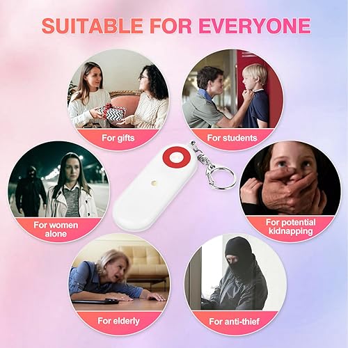 Miniatura 7 de Alarma de seguridad personal para mujeres  Llaveros de autodefensa de 130 dB, silbato de sirena, batería reemplazable con luz estroboscópica LED SOS