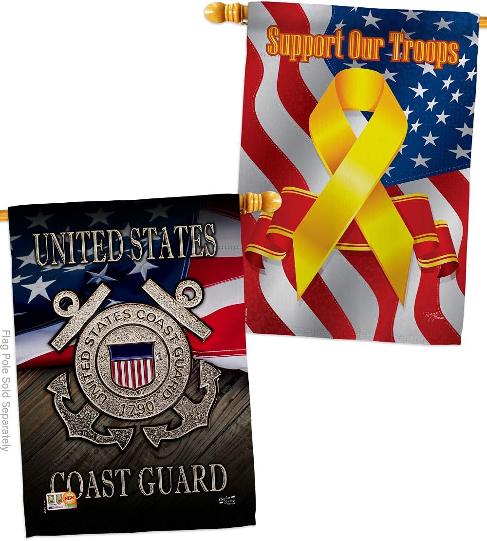 US Coast Guard House Flags Pack Armed Forces USCG Semper Paratus United State American Military Veteran Retire Official USA Applique Small Decorative Gift Yard Banner Double-Sided Made In 28 X 40