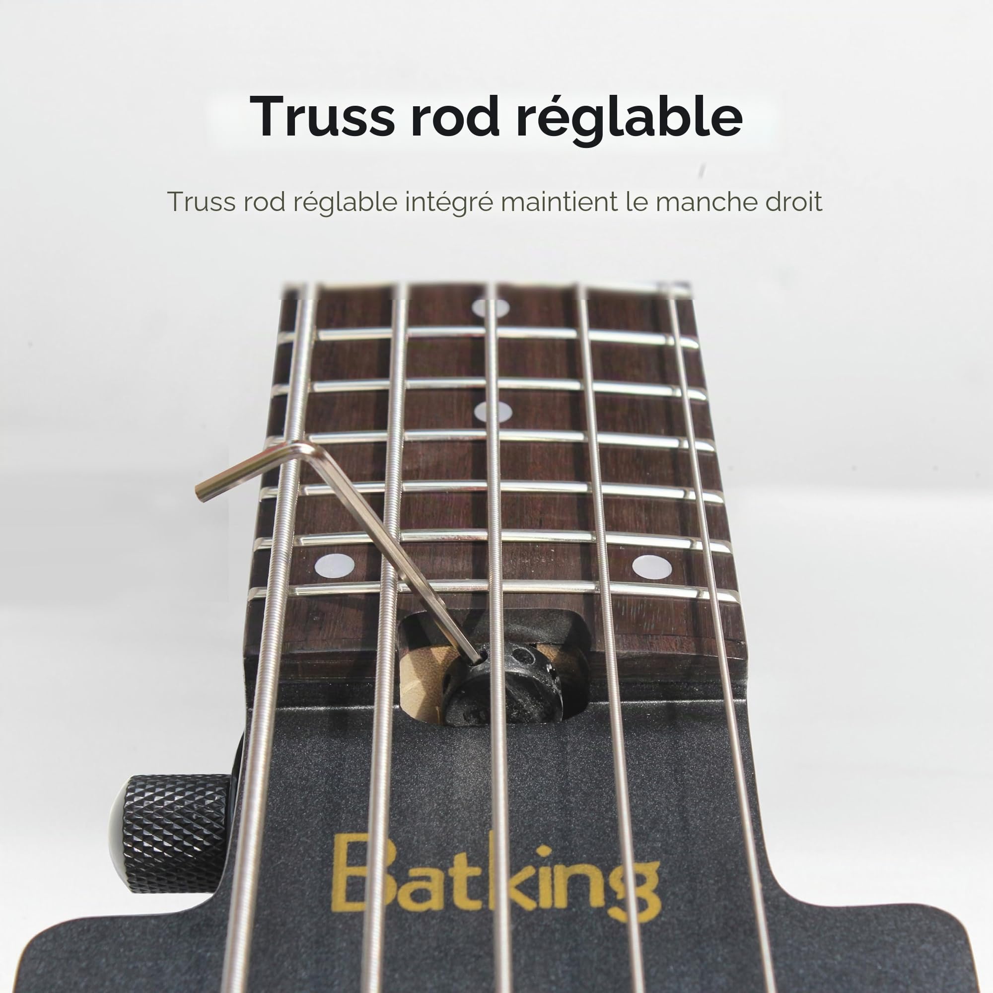 Batking Basse de voyage basse électrique sans tête, 5 cordes basse électrique avec sac de transport, Truss Road et fil