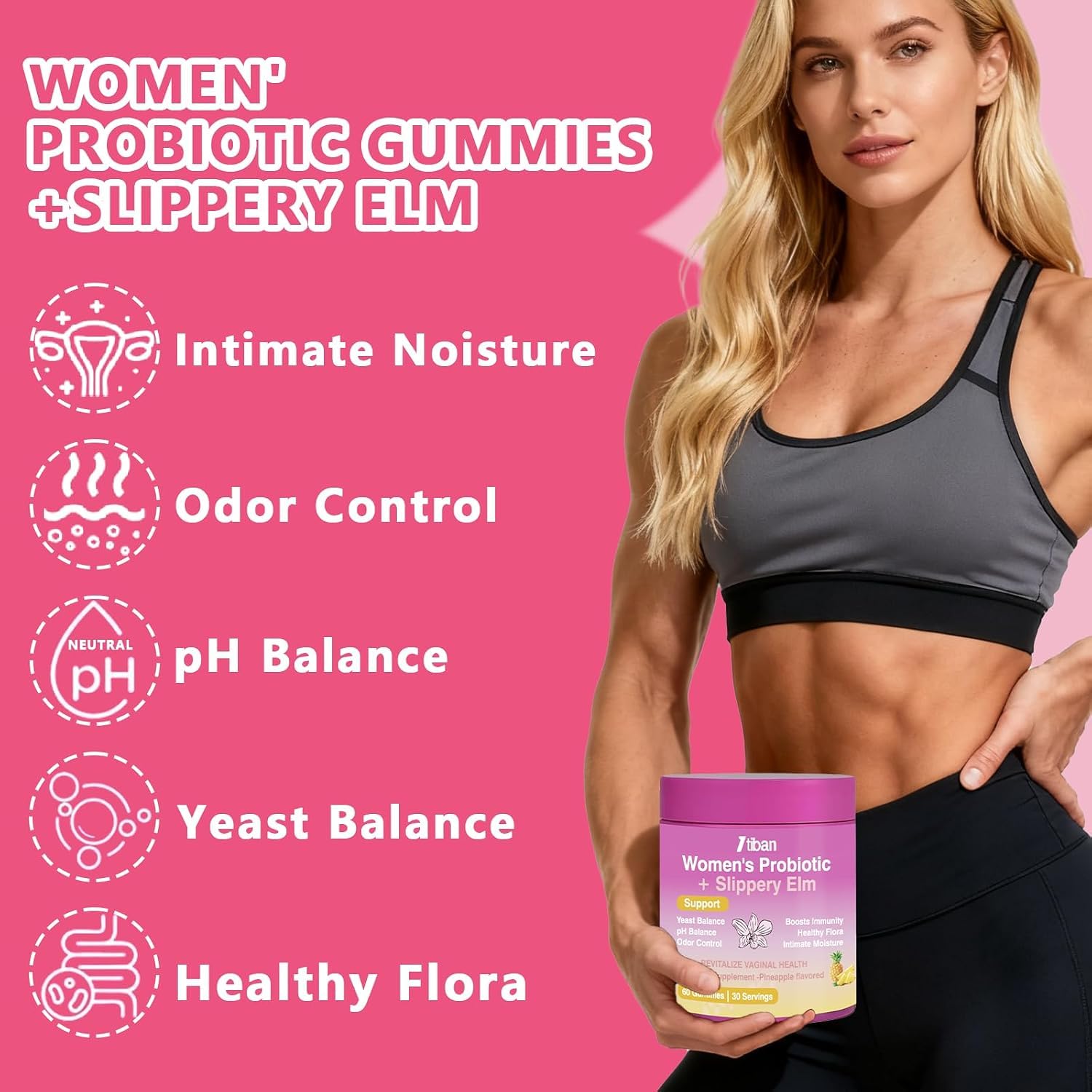 Feminine Vaginal Probiotics Gummies, Supports pH Balance & Digestive Health, Slippery Elm for Women, Suagr-Free, Veagn, Pineapple Flavor, 60 Count — Amazon image 8
