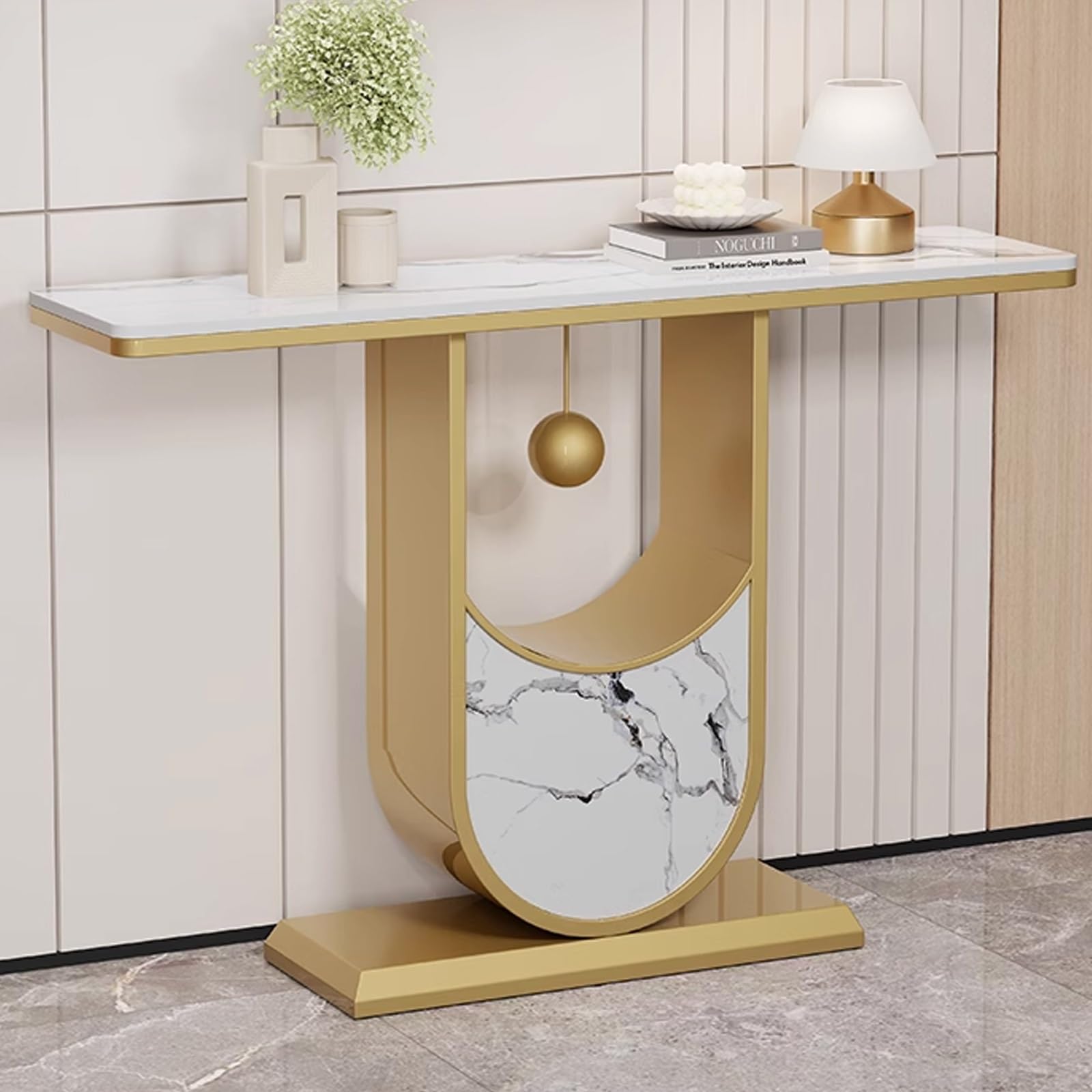 LaYiQimn Modern Console Table,Narrow Modern Entryway Console Table with Metal Base - Stylish Hallway Accent Table for Living Room, Foyer, or Hallway