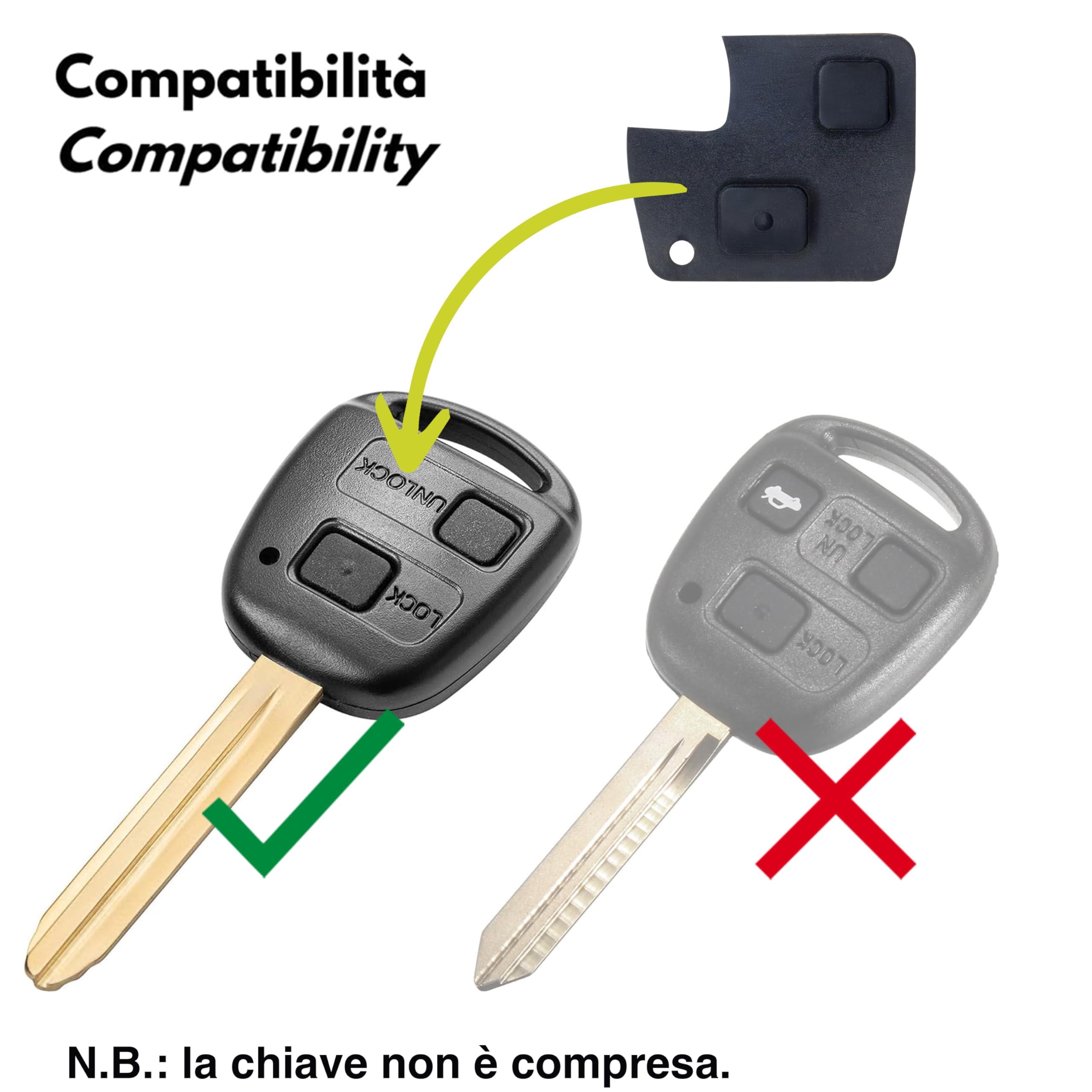 Tasti Ricambio Gomma Per Chiave Toyota - Compatibile Yaris, RAV4, Corolla, 2 Pulsanti - Foto 12
