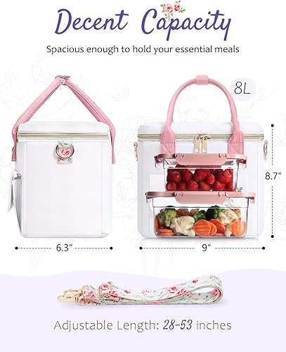 Miniatura 4 de Lonchera de lujo aislada para mujer, a prueba de fugas, impermeable, ligera, con correa extraíble para el hombro, para el trabajo, picnic, regalo