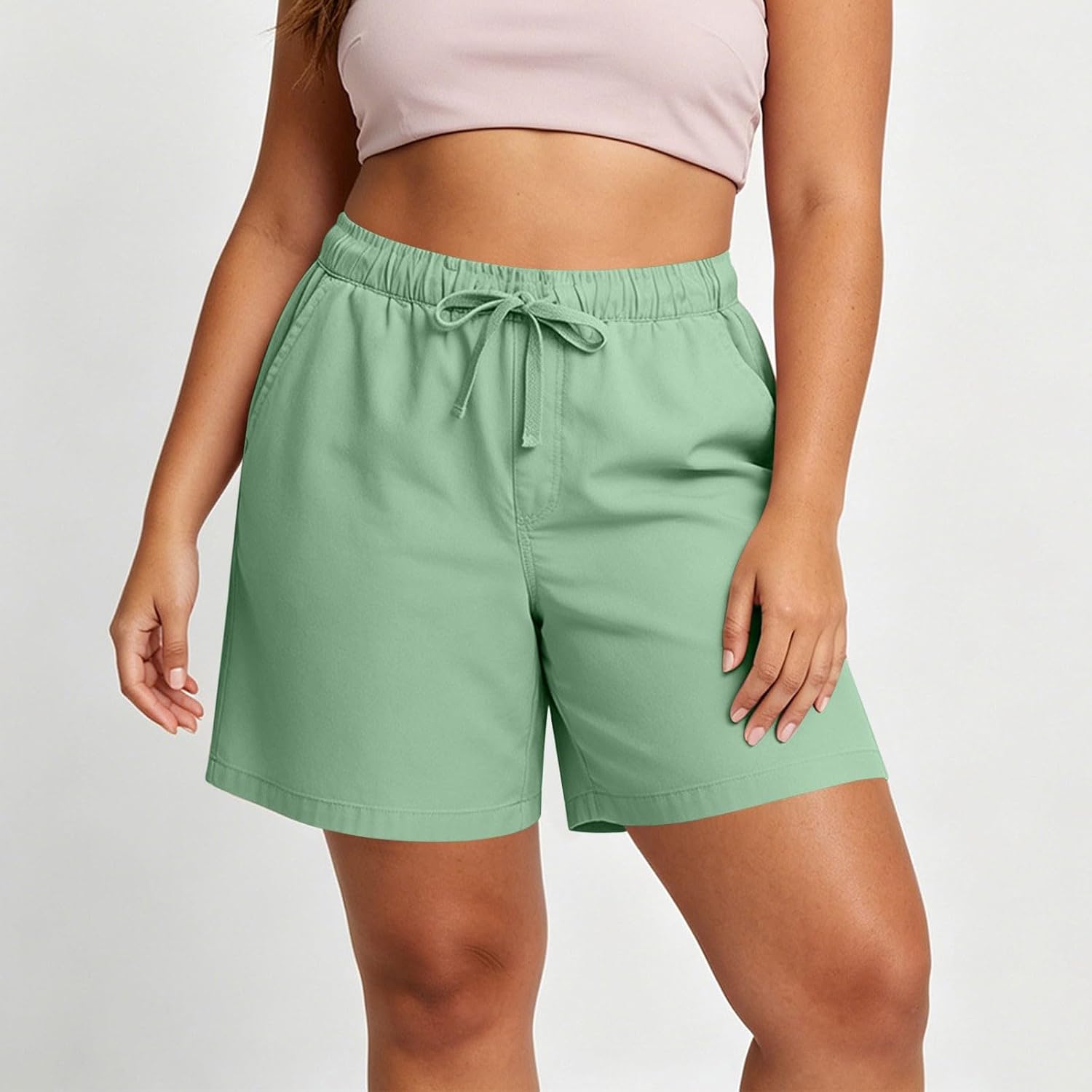 Plus Size Shorts for Women, Casual High Waisted Summer Pants | Oversized Relaxed Fit, High Rise Drawstring, Deep Side Pockets, Structured Woven Feel, Warm Weather Daily Wear