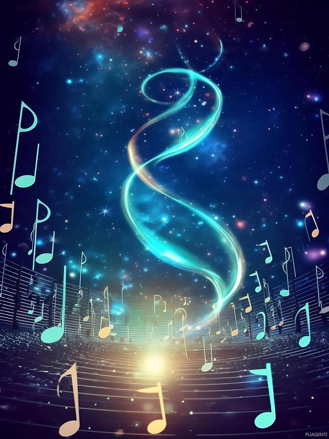 PUAGEMTI 5D Music Diamond Painting Kits for Adults, Music Notes with Galaxy Diamond Art Kits for Gift Home Wall Decor 12x16 inch