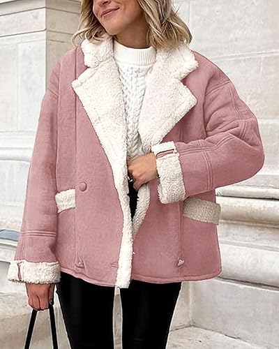 Miniatura 8 de PRETTYGARDEN Abrigos de invierno de gamuza sintética para mujer, chaqueta con forro polar y bolsillos de solapa de piel sintética, ropa de abrigo