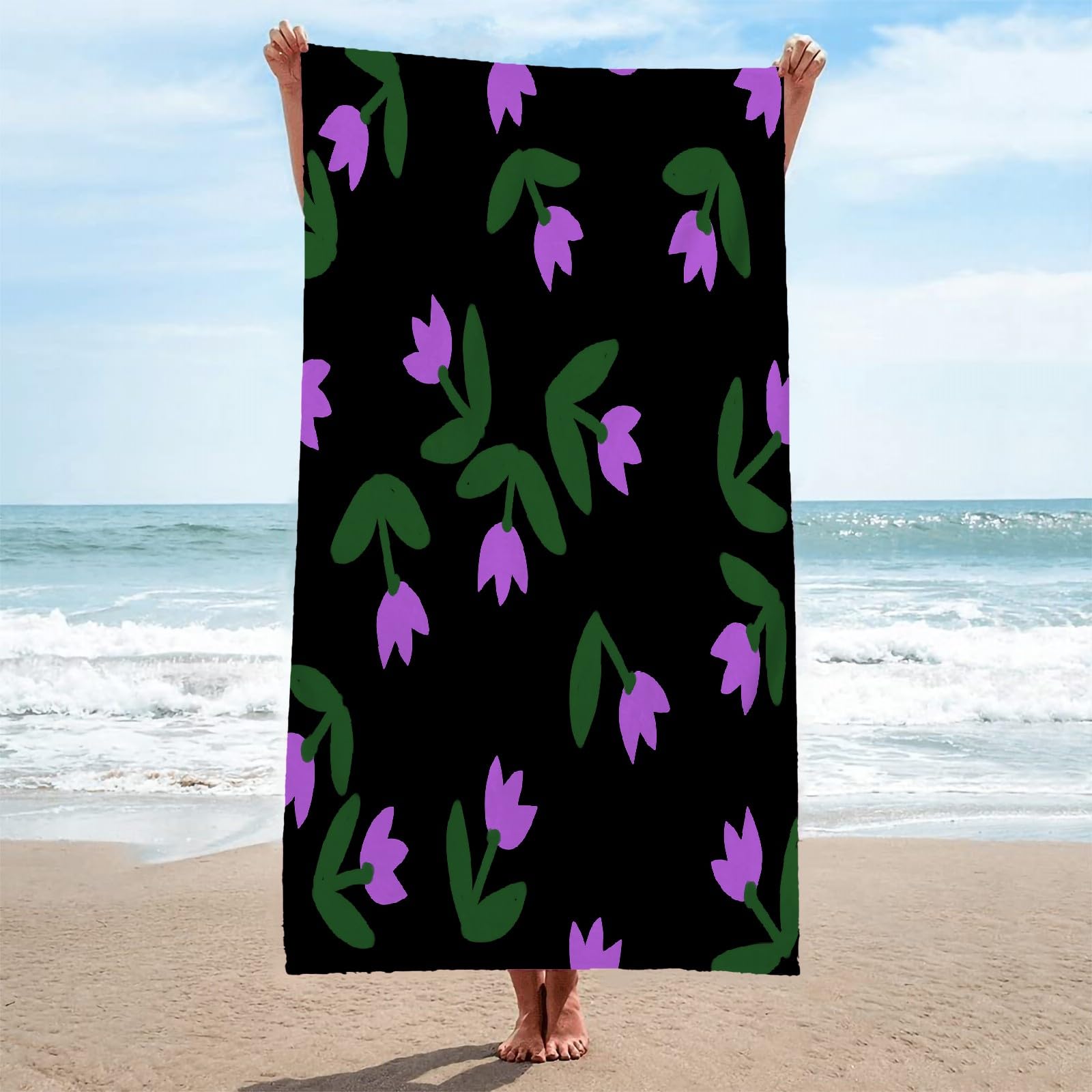 Toalla Playa Negro Toallas Playa Grande Microfibra Anti Arena Flores Moradas Playa Toallas para NiñA NiñO Adulto Piscina Toalha de Praia Mujer Hombre 200x200cm