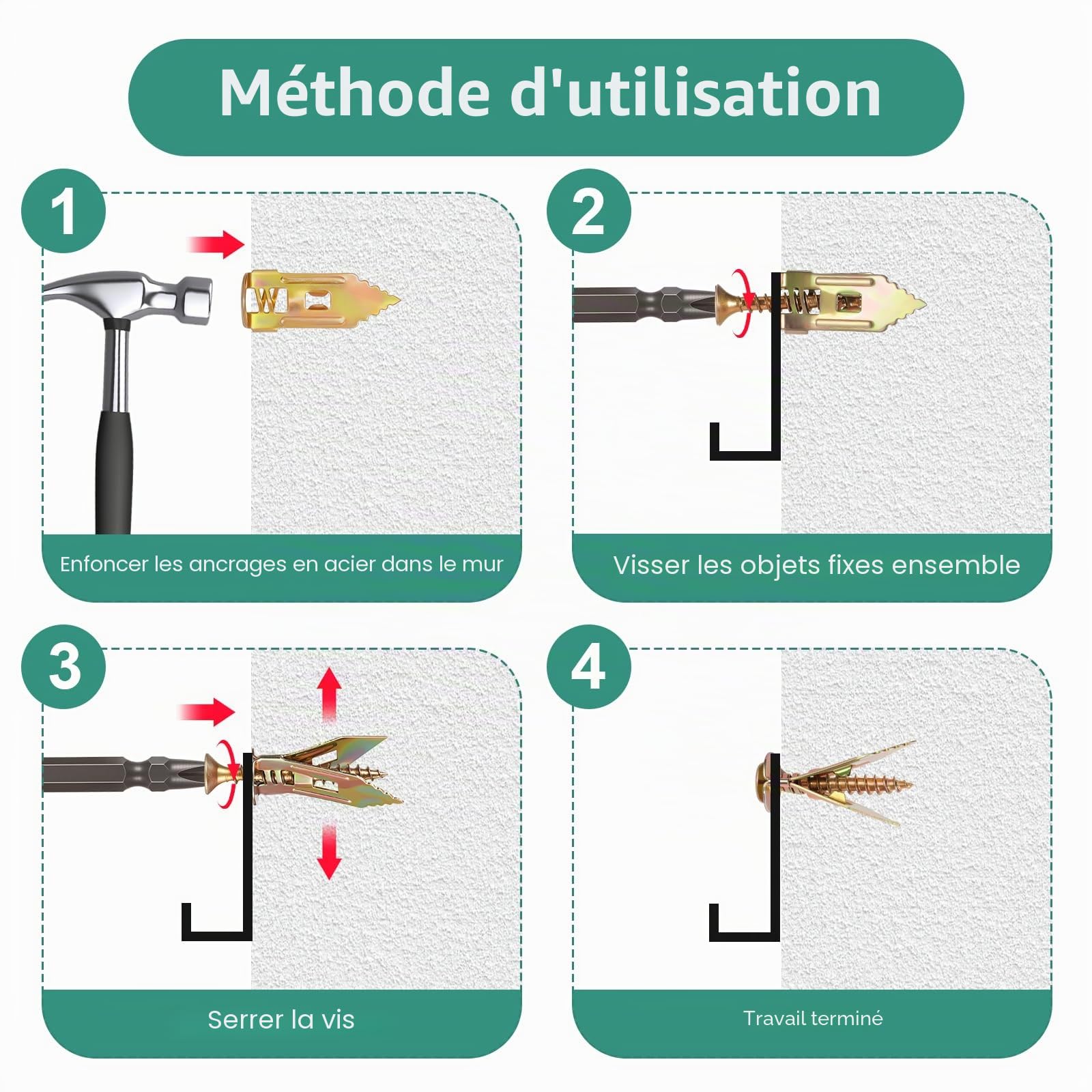400PCS Kit de Chevilles et Vis Autoperceuses, Kit d'Ancrages et Vis Autoperceuses pour Cloisons Sèches, 4 Tailles Kit de Vis pour Plaques de Plâtre 2 Tailles Vis à Expansion Auto-Taraudeuses