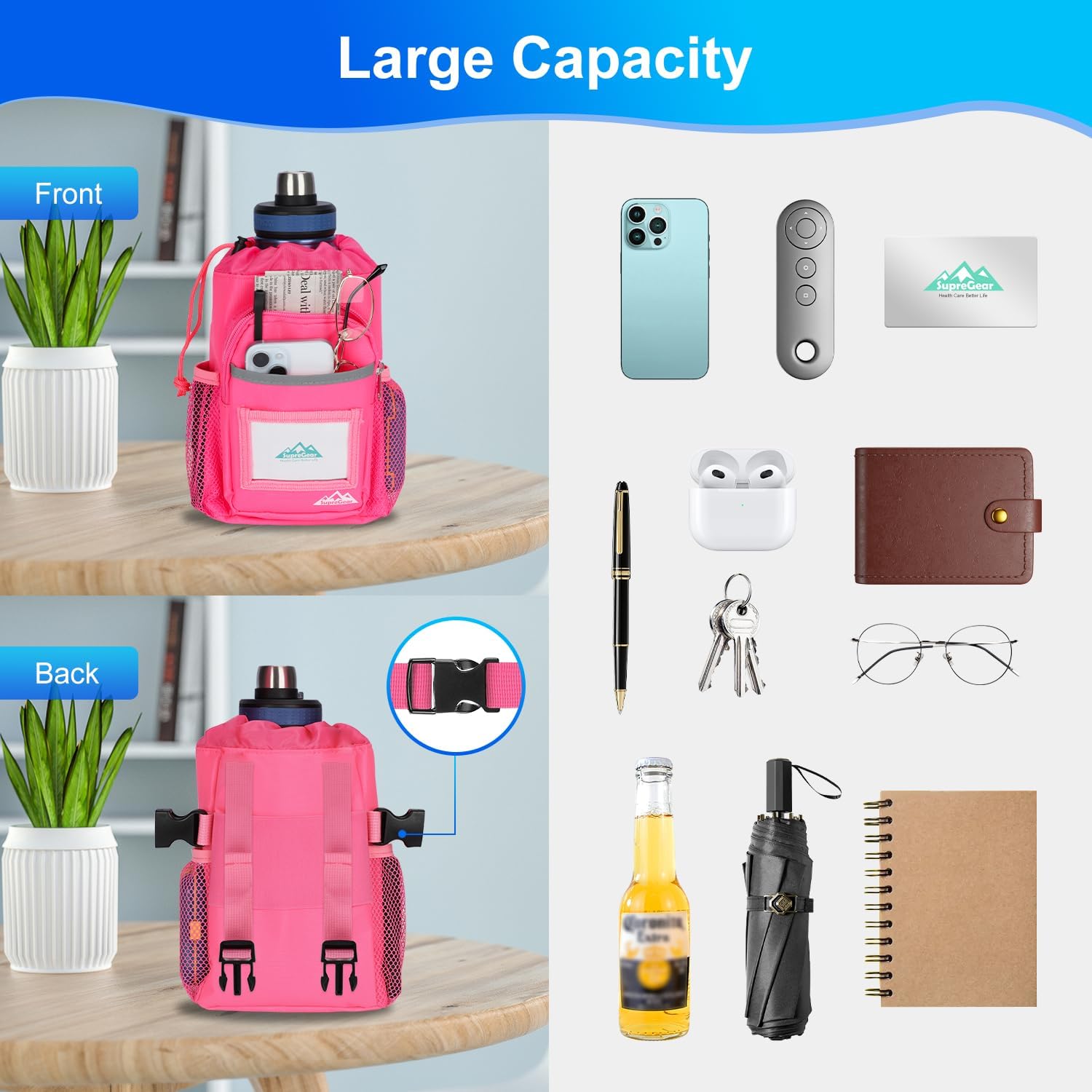 supregear Crutch Accessories Bag, Water-Resistant Premium Storage Pouch with Cup Holder and Multiple Pockets - Large Capacity Organizer Tote Bag Attachment for Underarm Crutches - Men, Women image 2