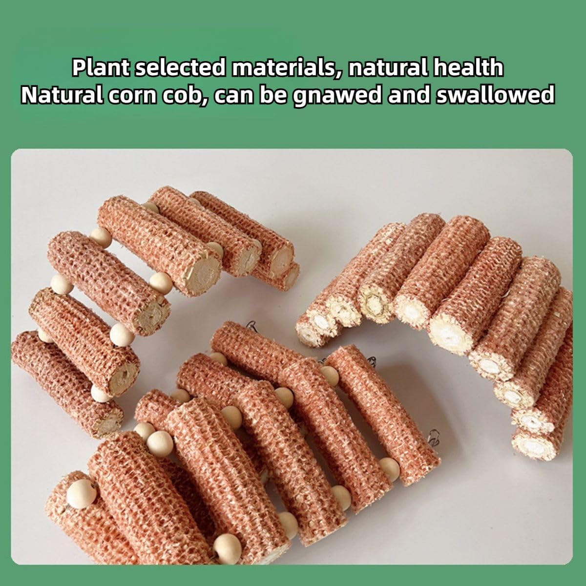 3PCS Hamster Toys Set, Natural Corn Cob Hanging Parrot Toys, Rabbit Chew Toys, Hamster Corn Cob Chew Toys, Bite Resistant Climbing Bridge Toys for Bunny Guinea Pig Exercise