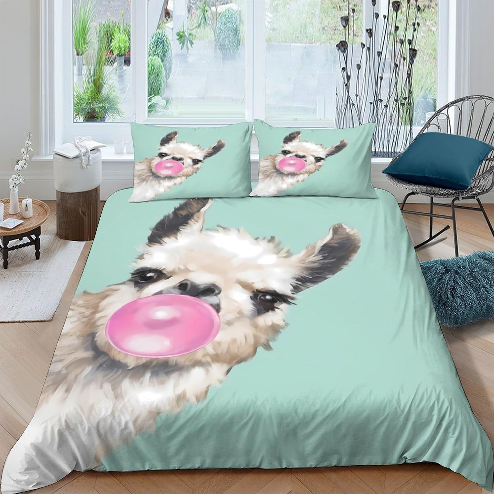 Ctjqhvkz Style-10 3D Printed Bubblegum Alpaca Fitted Sheet Microfiber Soft Mint Green Mattress Cover For Bedroom Dorm Decoration Single（135X200cm）