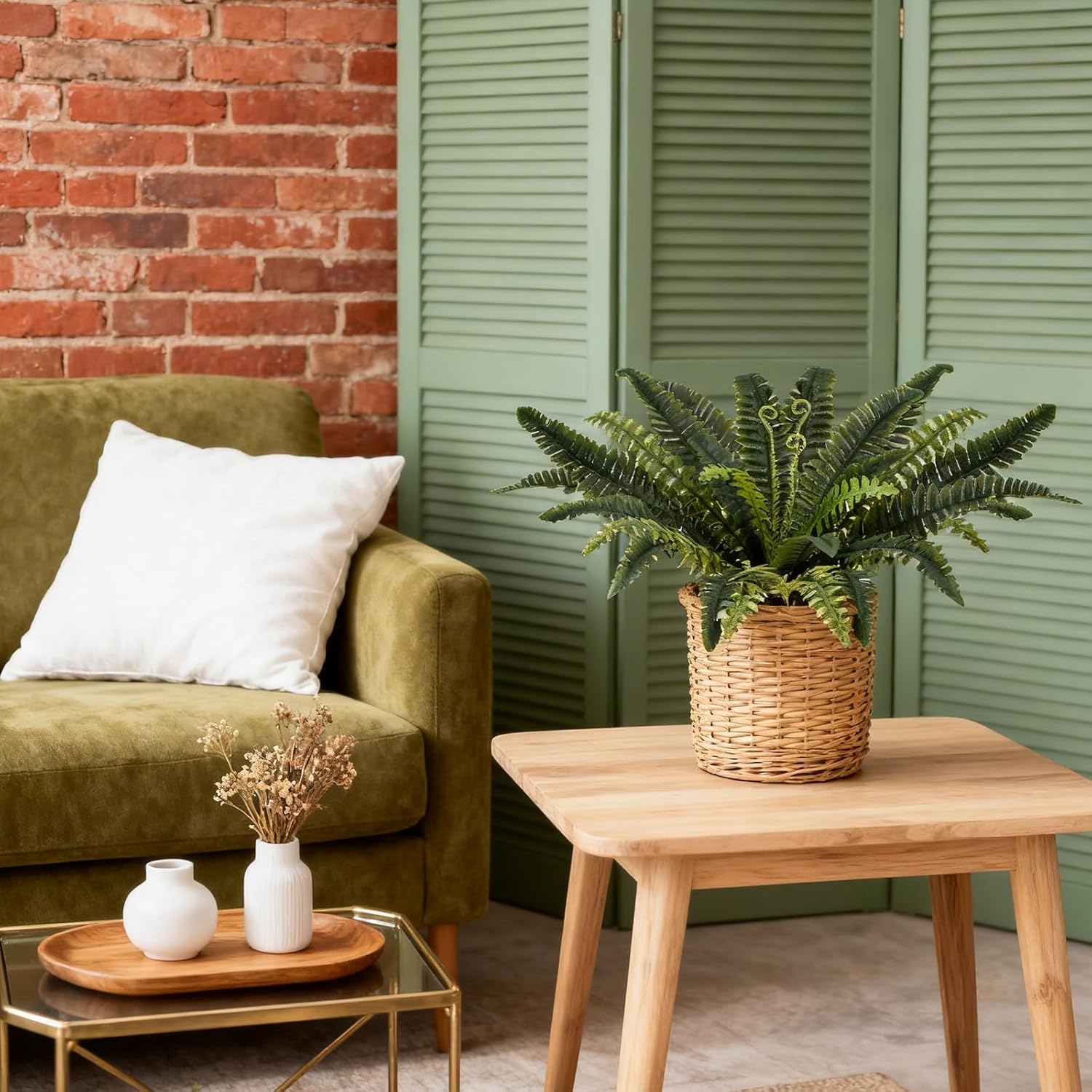 Coreland 32" Artificial Boston Ferns for Outdoors, Set of 4 Large Realistic Fake Fern Plants UV Resistant Bush Plants Faux Hanging Fern with 18 Branches for Porch Planter Patio Garden Home Decor