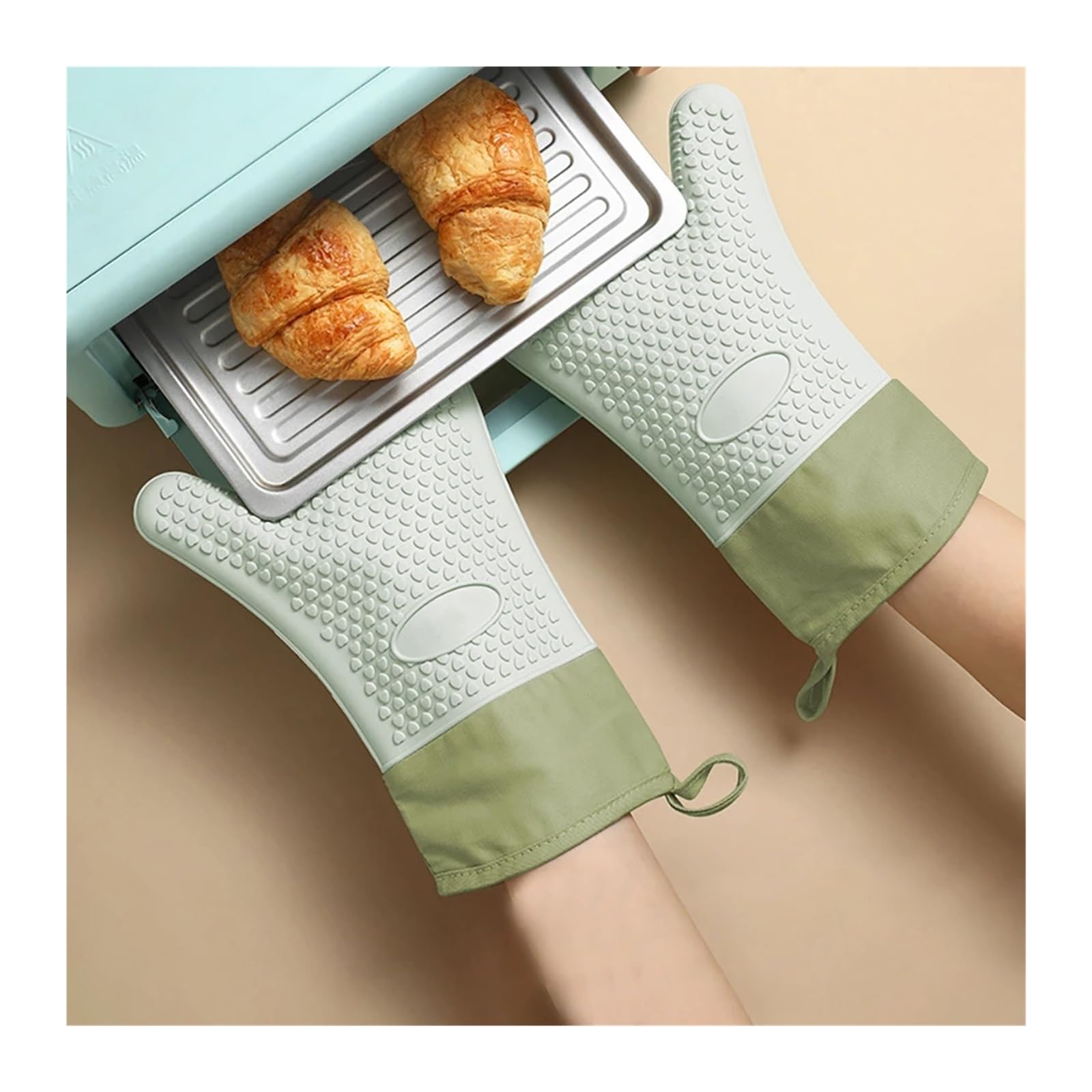 MRKU Guantes de Cocina Largos de Silicona con Dedos para Hornear, Resistentes al Calor, Ideales para barbacoas y Cocina.