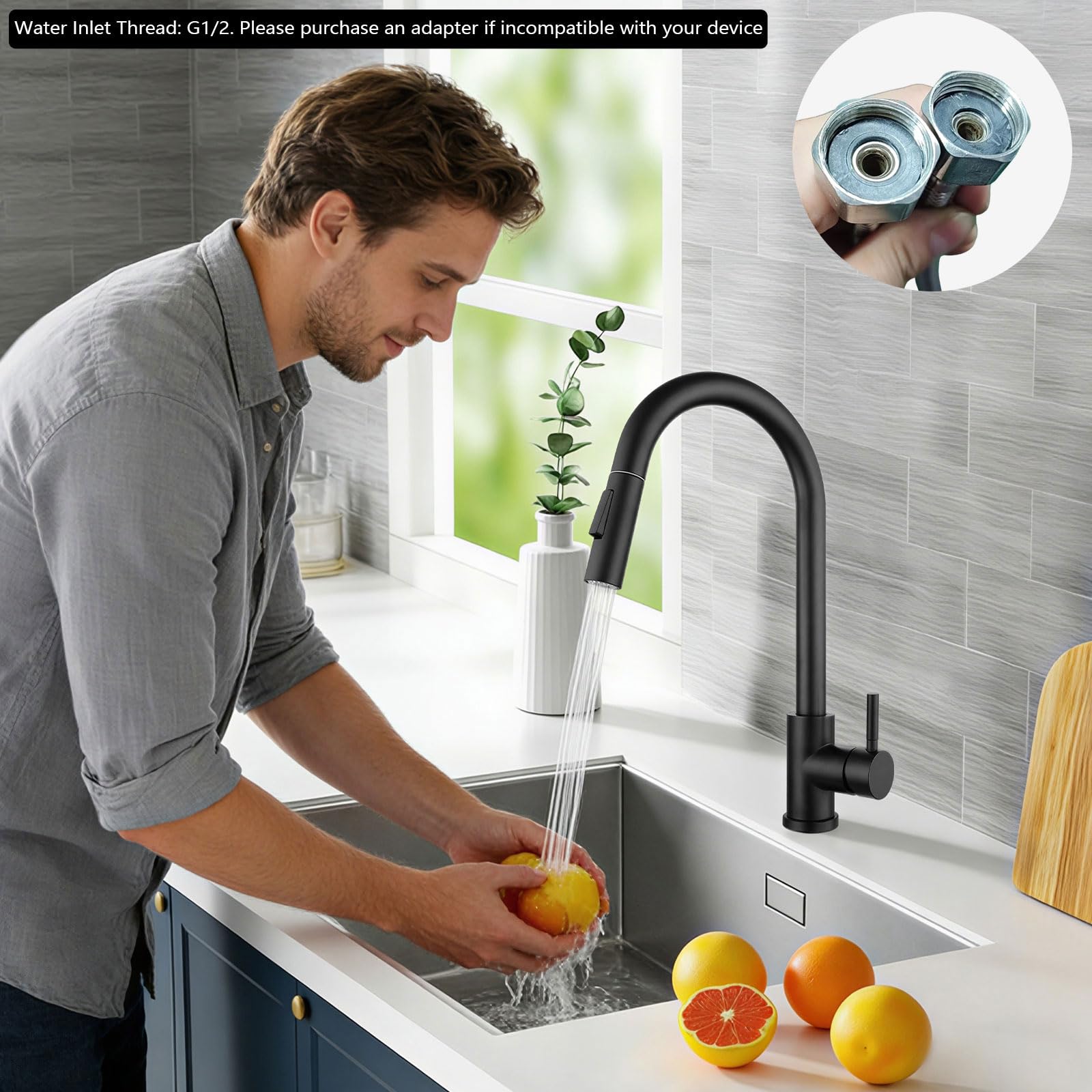 Grifo de cocina de acero inoxidable 304, extensible, giratorio 360 grados