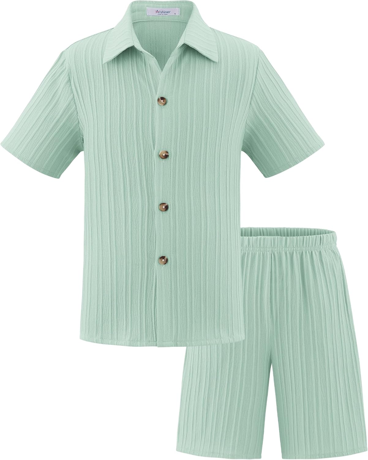 Arshiner Boy's Textured Button Up Shirt and Shorts Set 2 Piece Summer Beach Outfit for 5~12 Years Kids - Image 7