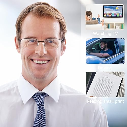 Miniatura 6 de Missfive Paquete de 2 lentes de lectura bifocales de alta calidad para hombre, bloqueo de luz azul, marco de metal para lectura frente a la