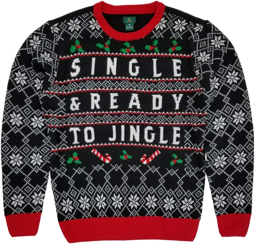 Holiday Party Mens Ugly Christmas Single & Ready to Jingle Knit Crewneck Sweater