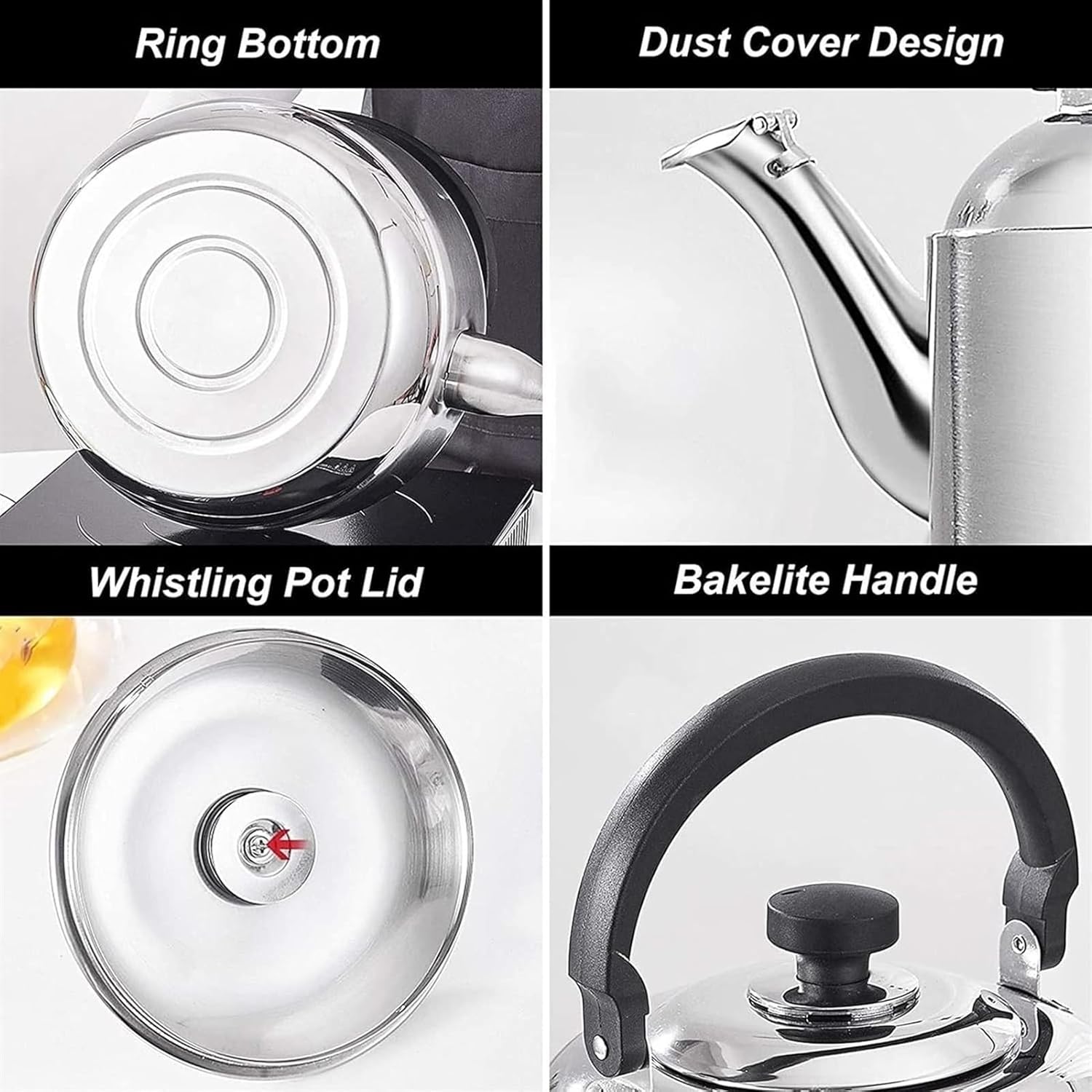 Teapot, Whistling 304 Stainless Steel Tea Kettle for Stove Top, with Ergonomic Handle, Suitable to Boiling Water & Tea on Induction Stove, Gas Stove Top(5L)
