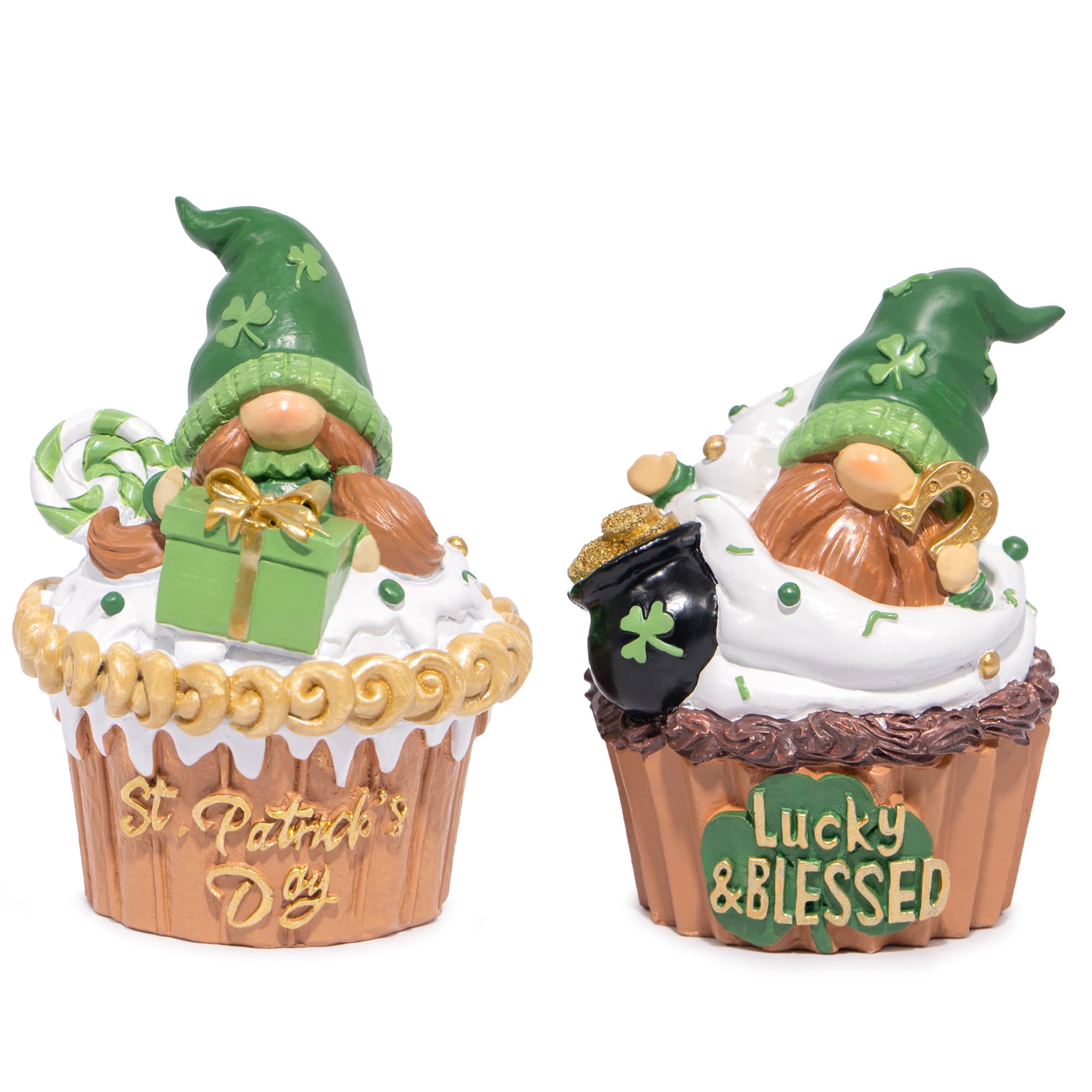 Hodao St Patrick's Day Gnomes Decoration Beard Elf for St Patricks Day Home Table Figurines Decor for St. Patrick's Day Gifts Luck Green Irish Handmade Cake Gnomes Decor Gifts（Set of 2