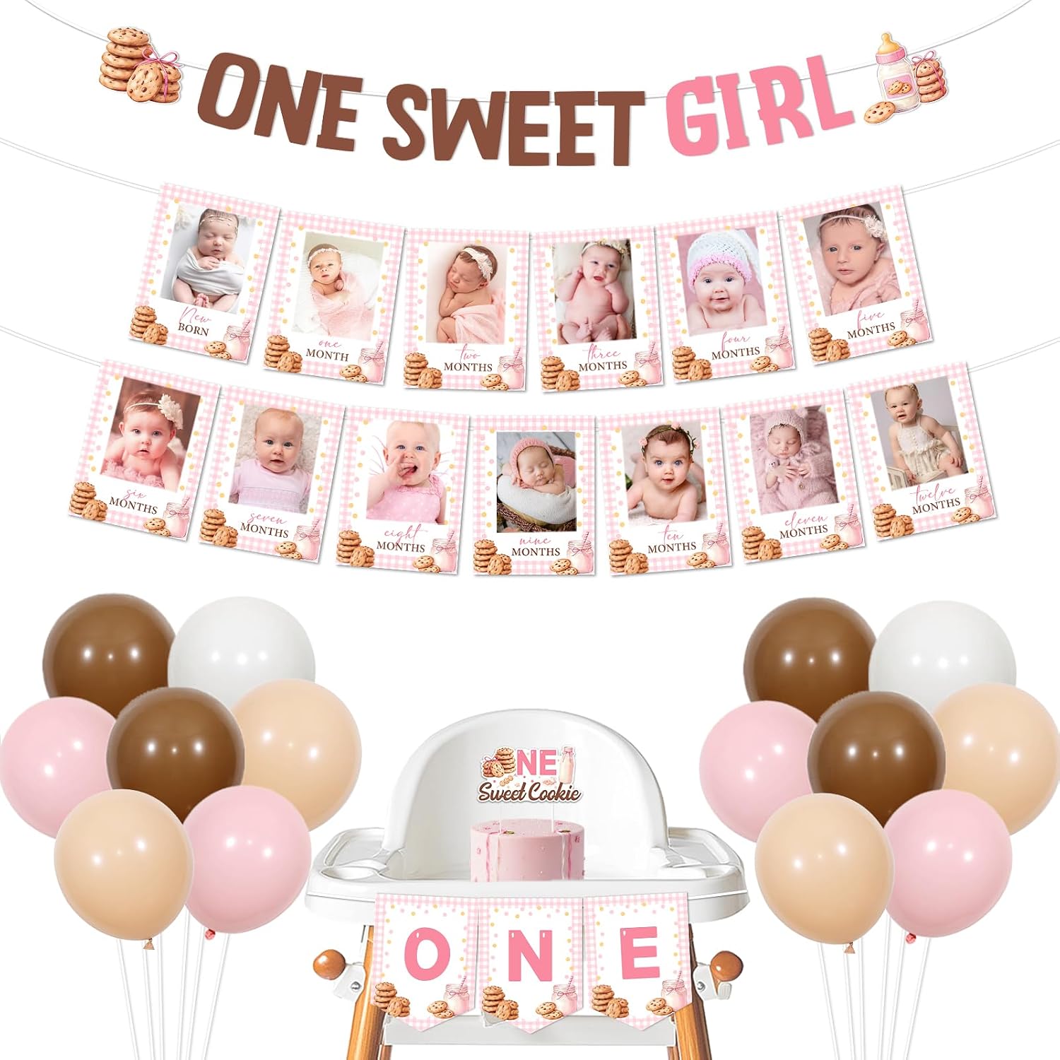 Pink Milk and Cookies 1st Birthday Decoration One Sweet Cookie 1st Birthday