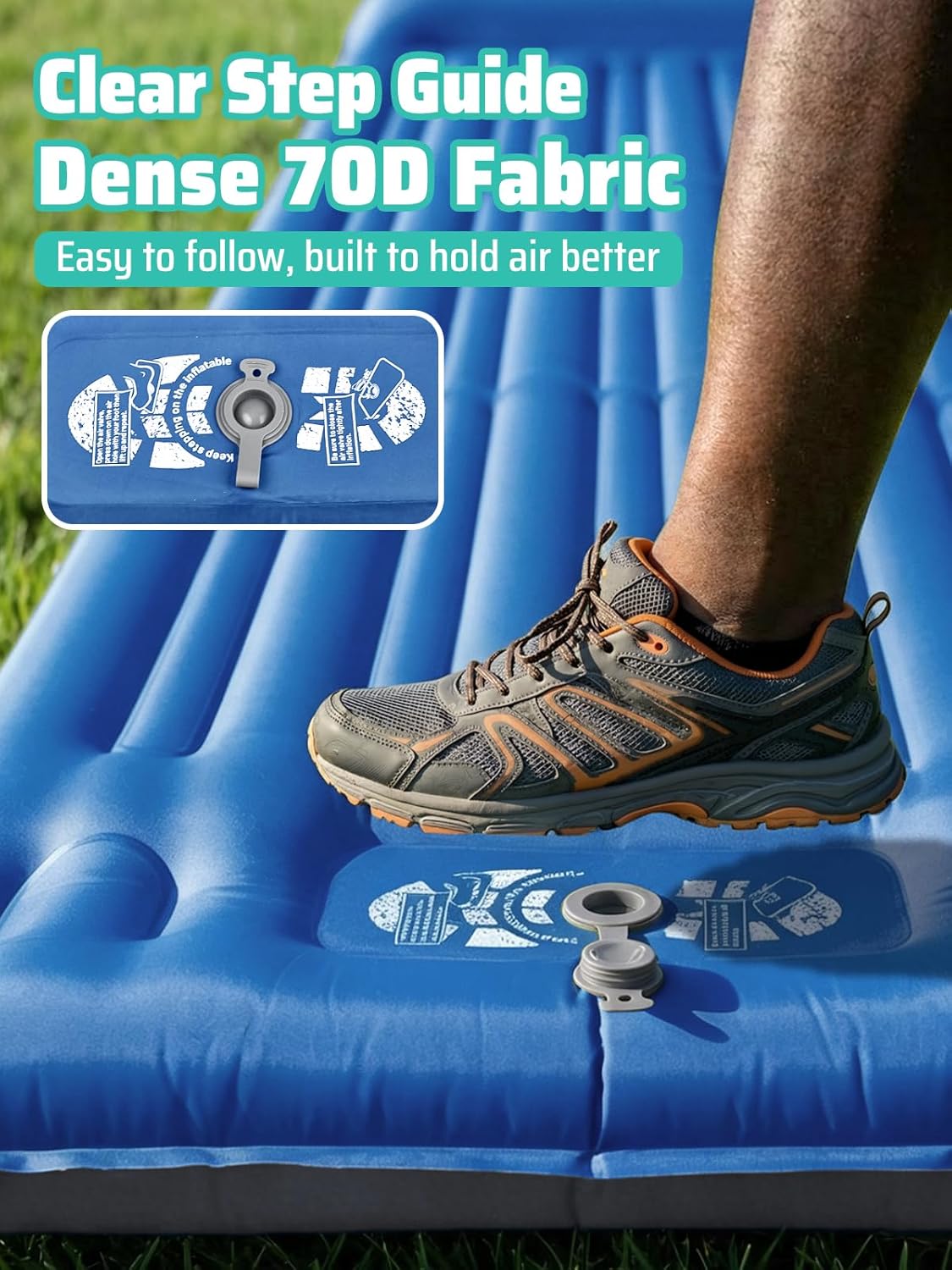 Sleeping Pad, 6.3" Thick Inflatable Mattress with Raised Pillow, Built-in Foot Pump Compact Sleeping Mat Long Air Mattress for Camping for Backpacking, Car Camping, Hiking, and Outdoor Travel