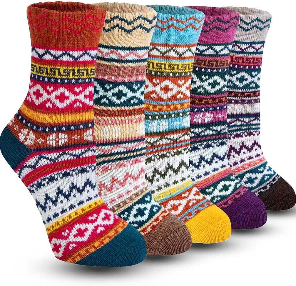 Womens Nordic Wool Socks for Ladies Mom - Comfy Boot Sweater Thick Cozy Warm Soft Cabin Crew Dress Cotton Vintage Knit Fair Isle Socks, Stocking Stuffers for Women Wife Comfort Gifts Valentine's Day