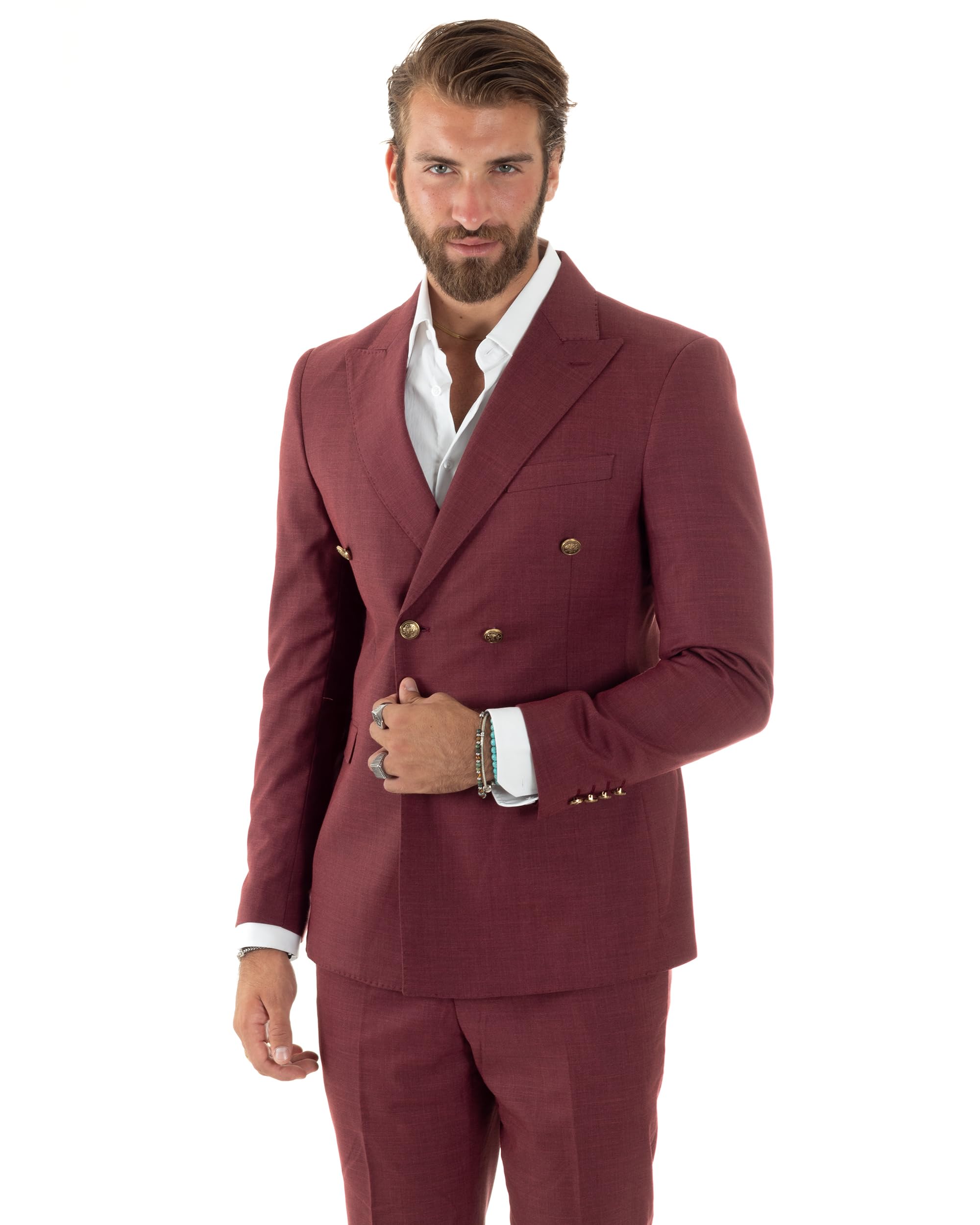 Abito Uomo Doppiopetto Vestito Completo Giacca Pantaloni Bottoni Metallo Melangiato Elegante Vari Colori