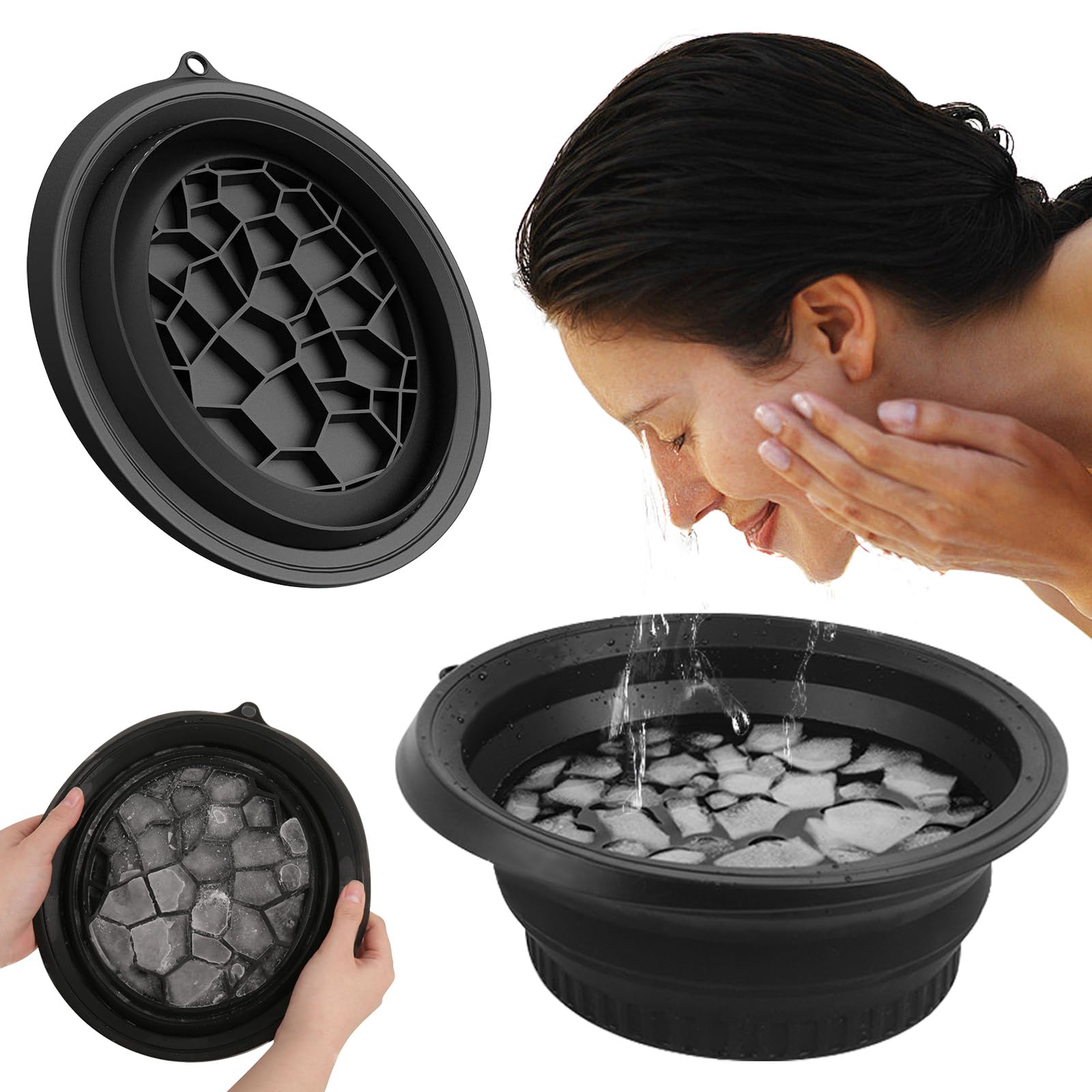 Bol de bain à glace pliable en silicone pour le visage Refroidissement rapide Bac à glace pliable Lavabo à glace pour le visage Refroidissement rapide Bassin de lavage pour soulager le