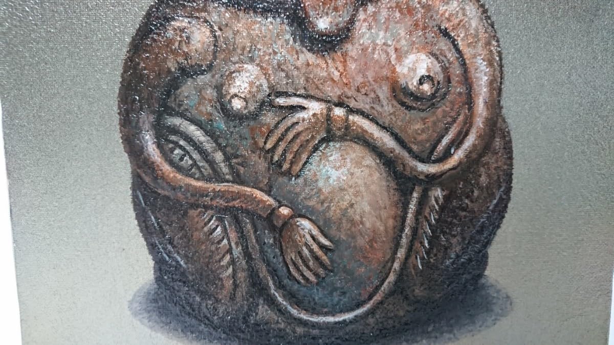 Amazon.co.jp: 真作 小阪正次 油彩「バリ島の土偶」画寸 33cm×24cm F4 