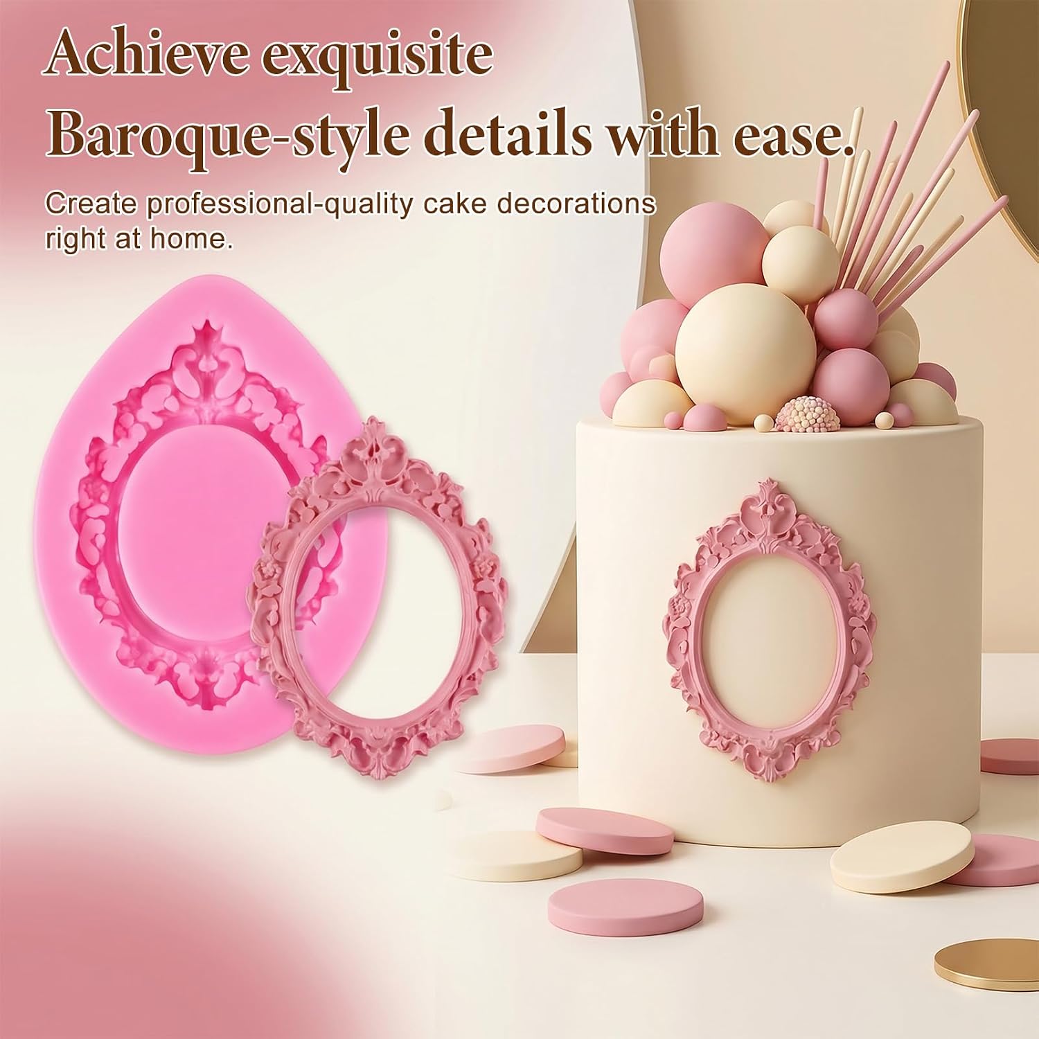 2 Pcs Silicone Frame Chocolate Mold Picture Frame Mold Vintage image 4