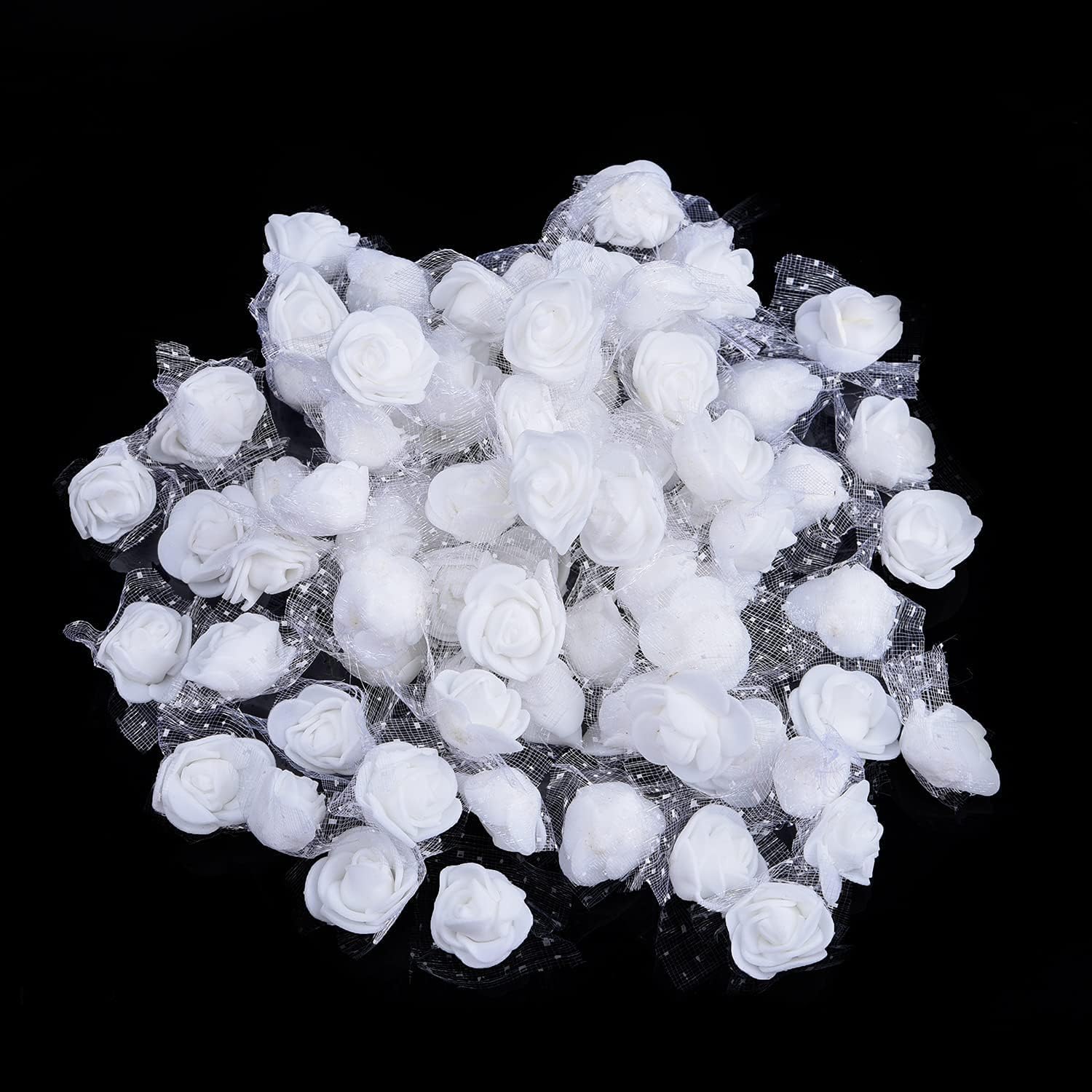 通用 Melhope 100 PCS White Colour Mini PE Foam Rose Heads with Lace Edge