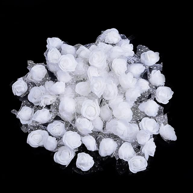  Melhope 100 PCS White Colour Mini PE Foam Rose Heads with Lace Edge Artificial Foam Rose Flower Bouquet Wedding Decor for DIY Wedding Bouquets Centerpieces Arrangements Party Home Table Decor