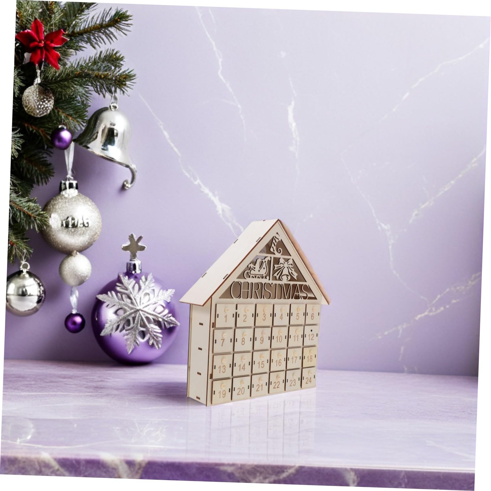 GANAZONO Calendario Avvento LED in Legno Giorni con Casette Natalizie Illuminato Decorazione Natalizia Tradizionale da Tavolo per Famiglie Conto alla Rovescia Riutilizzabile Natale