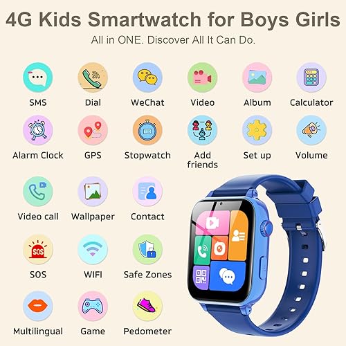 Miniatura 4 de Reloj inteligente para niños y niñas con rastreador GPS, llamadas 4G LTE y seguimiento de ubicación en tiempo real, reloj para niños con video chat,