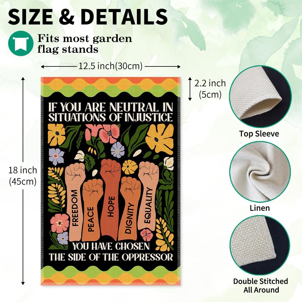 If You Are Neutral In Situations Of Injustice Garden Flags, 12x18 in Double Sided Farmhouse Outdoor Lawn Decor Yard Flag Gifts, Social Justice Banner, Feminist Flags, Justice Resist Banner - Image 2