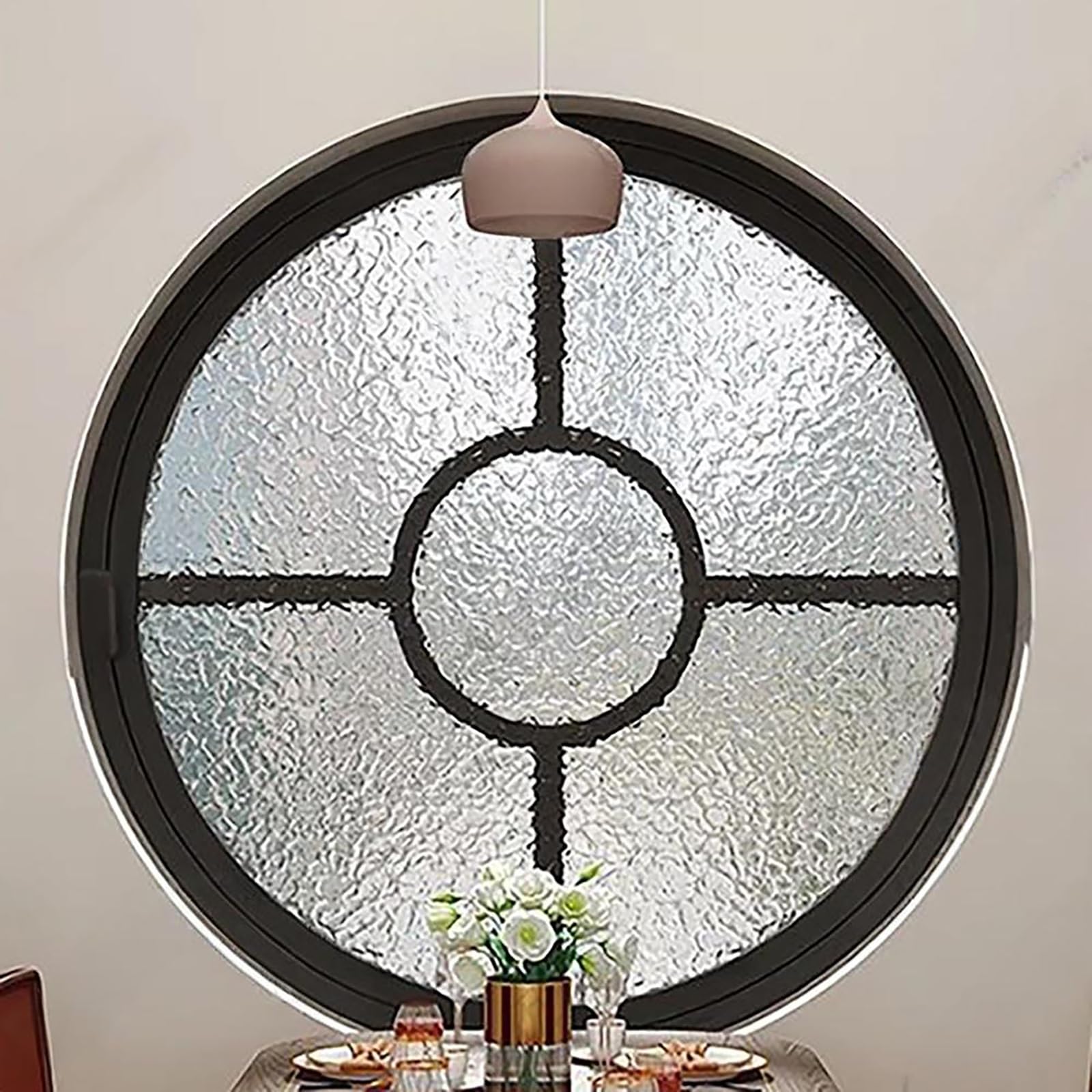 Redondo Vaso Ventana del Cobertizo, La Ventana Circular Puede Girar 360 ° Ventanas Ventilación Iluminación Aleación Aluminio para Baño, Dormitorio, Sala Estar(Black+Black,60cm/23.6in)