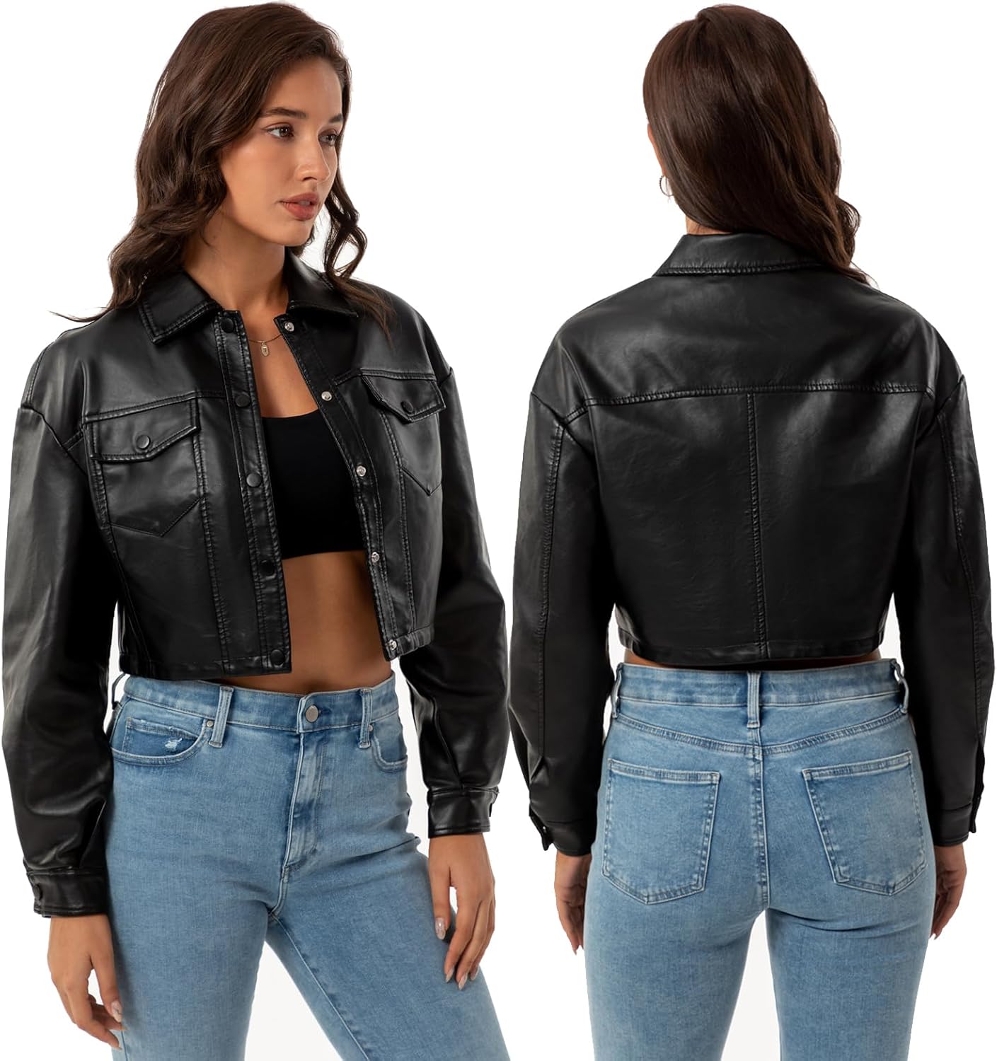 CHIGUO Women Faux Leather Cropped Jacket Trendy Moto Biker Short Jacket Fashion PU Coat Party Jacket - Image 2