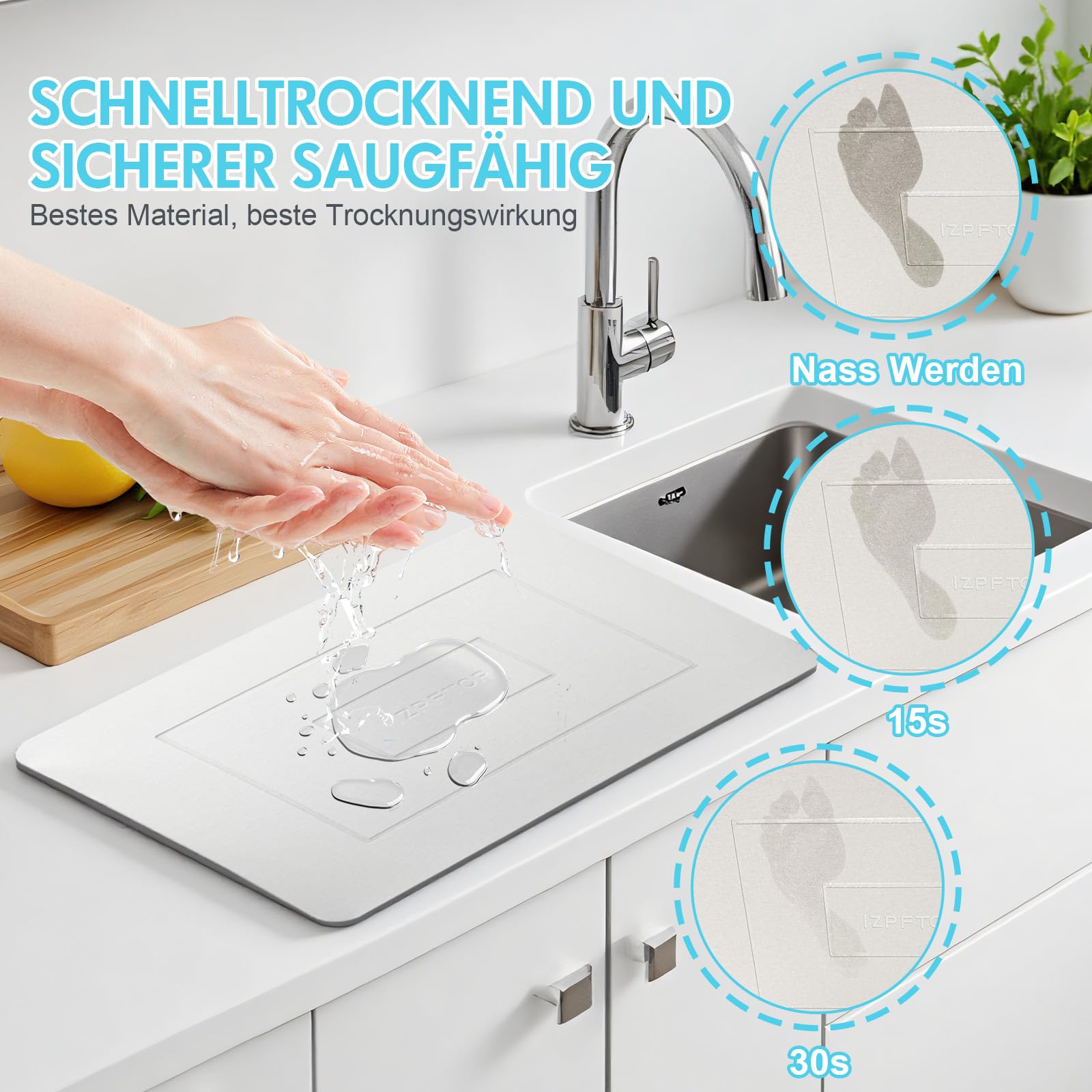 Tappeto bagno diatomite,Tappetino bagno assorbente,Tappetino pietra doccia,tappeto doccia assorbente, tappeto bagno antiscivolo,tappetini bagno 60x39cm (blanco)