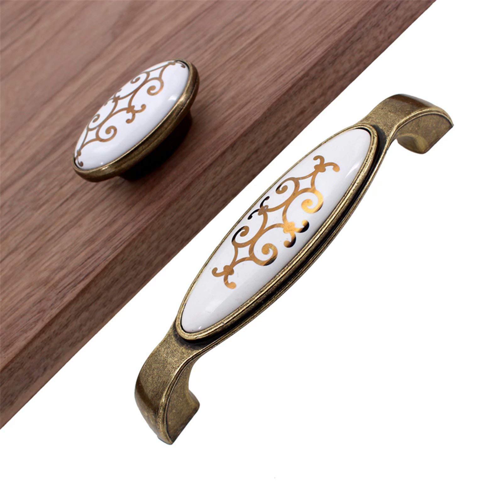 Schubladenknöpfe, Schranktürgriff, Set mit 10 französischen Flair-Keramikknöpfen mit Goldener Blume – handbemalte Blume, Retro-Design, handgefertigt, for Badezimmer, Küche, Schrank und Schrank