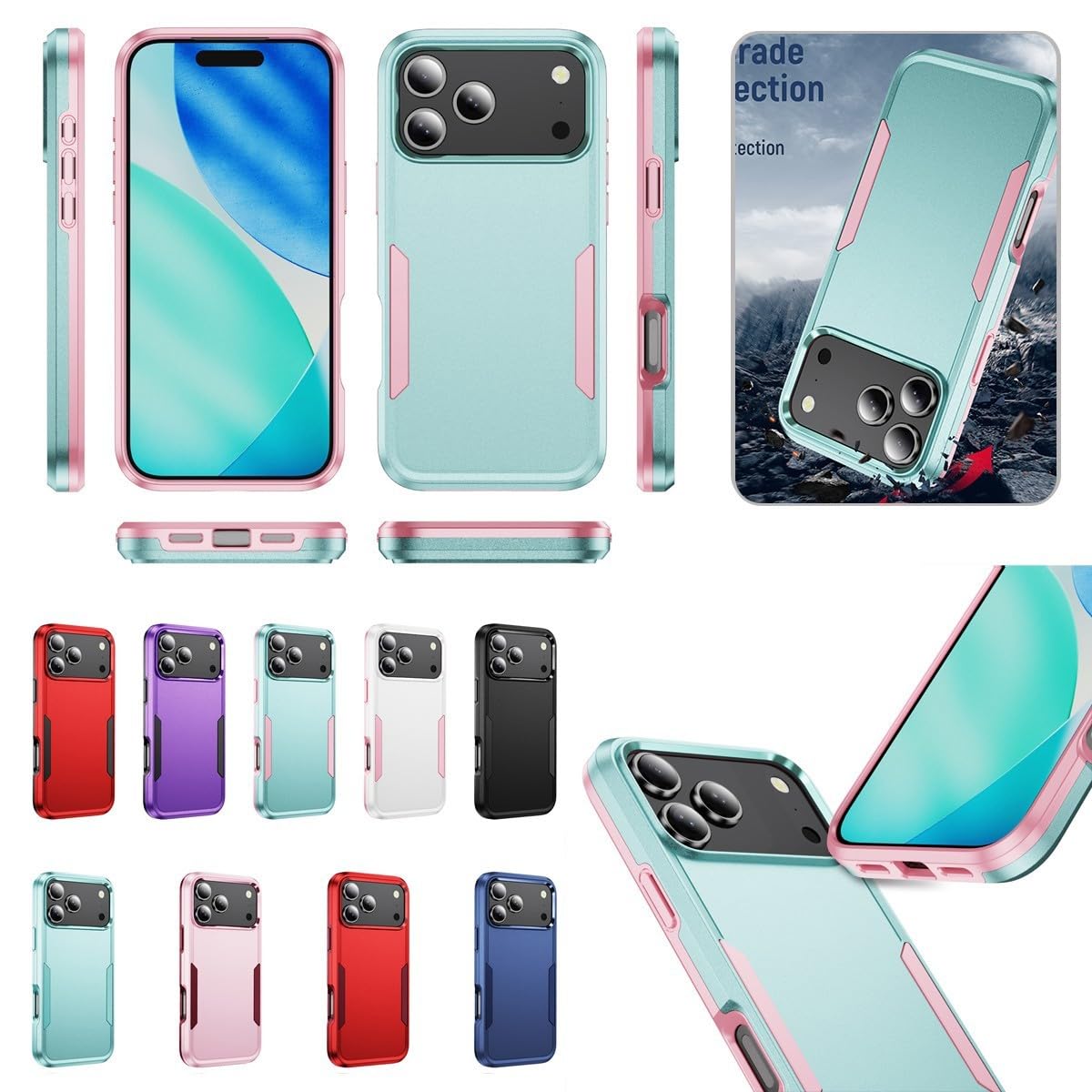 Generic Funda compatible con iPhone 15 (color: blanco y rosa) de doble capa a prueba de golpes, funda de silicona dura lisa
