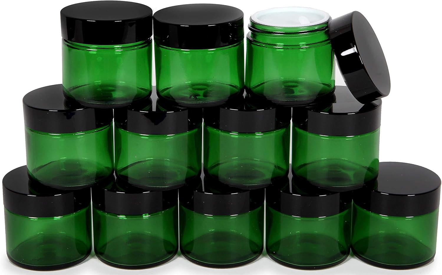 Vivaplex, 12, Green, 2 oz, Round Glass Jars, with Inner