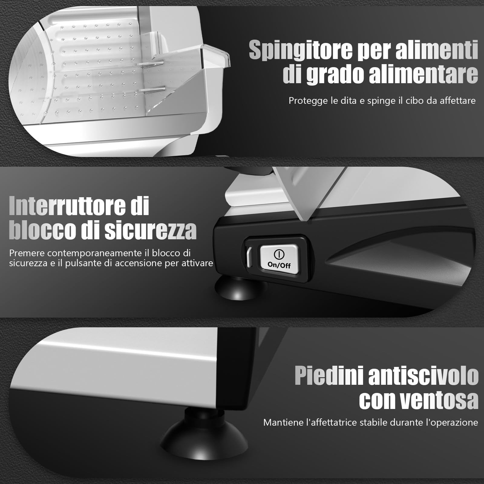 YASHE Affettatrice Elettrica Da Casa Con Motore DC Silenzioso, Affettatrice Professionale Per Prosciutto 200W, Lame In Acciaio Inox Doppie Da 19CM, Spessore Regolabile 0-15mm Per Carne Formaggio Pane