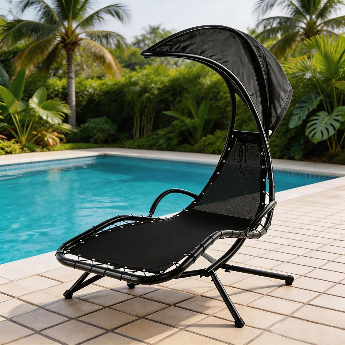 Hanging Lounge Chair Replacement Mesh with Rope Kits Heavy-Duty Waterproof Replacement Mesh for Curved Hanging Lounge Chaise Patio Chairs with Storage Bag, Black, 350 Lbs Capacity